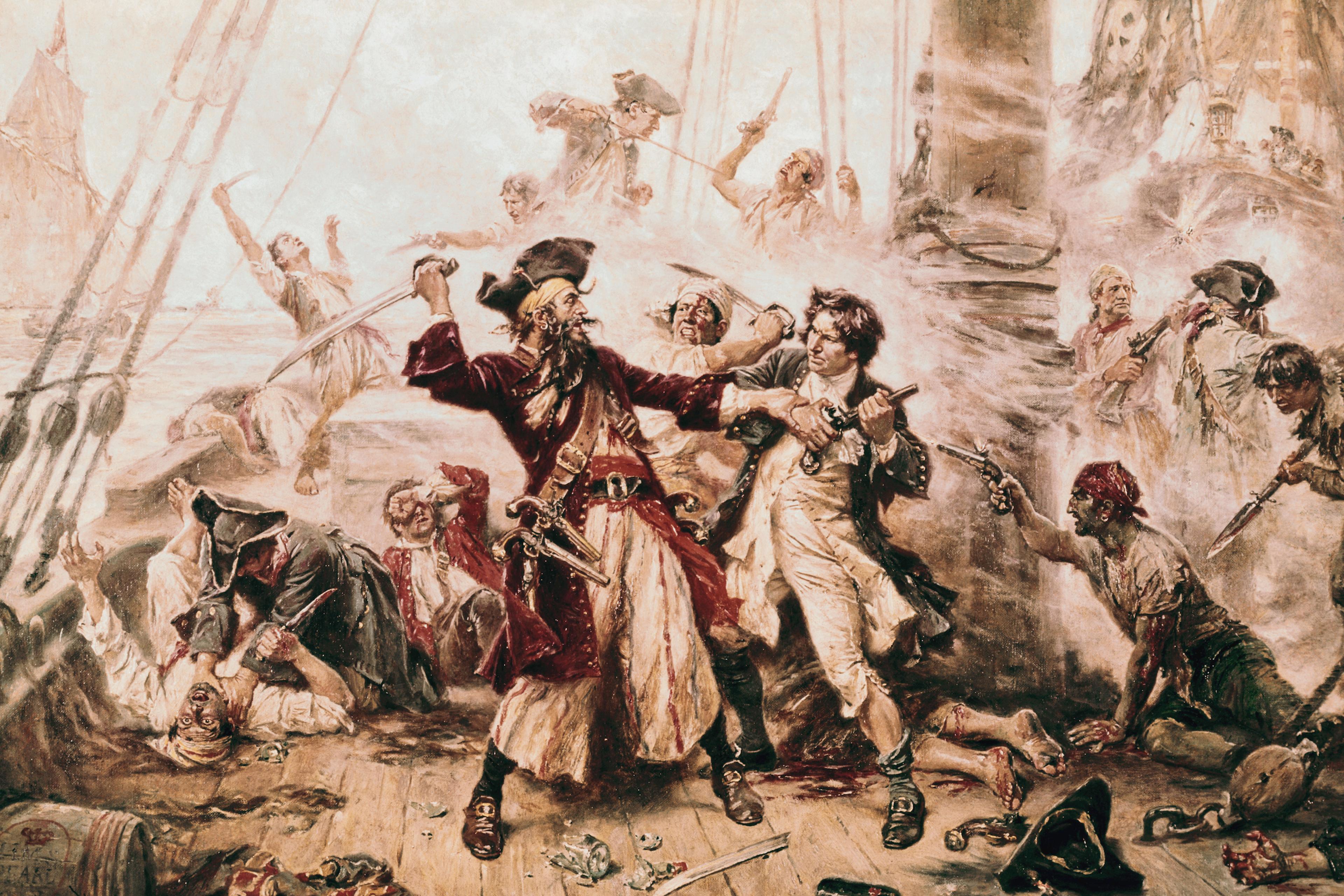 The Capture of the Pirate, Blackbeard, 1718 by Jean Leon Gerome Ferris