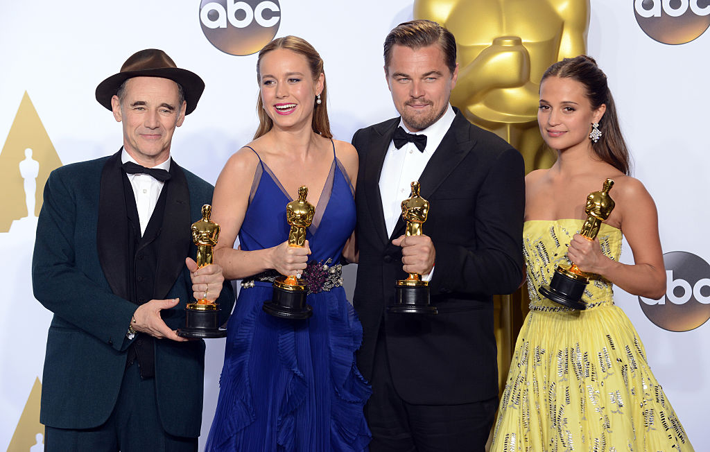 inside the press room for the 88th Annual Academy Awards held at Loews Hollywood Hotel on February 28, 2016 in Hollywood, California.