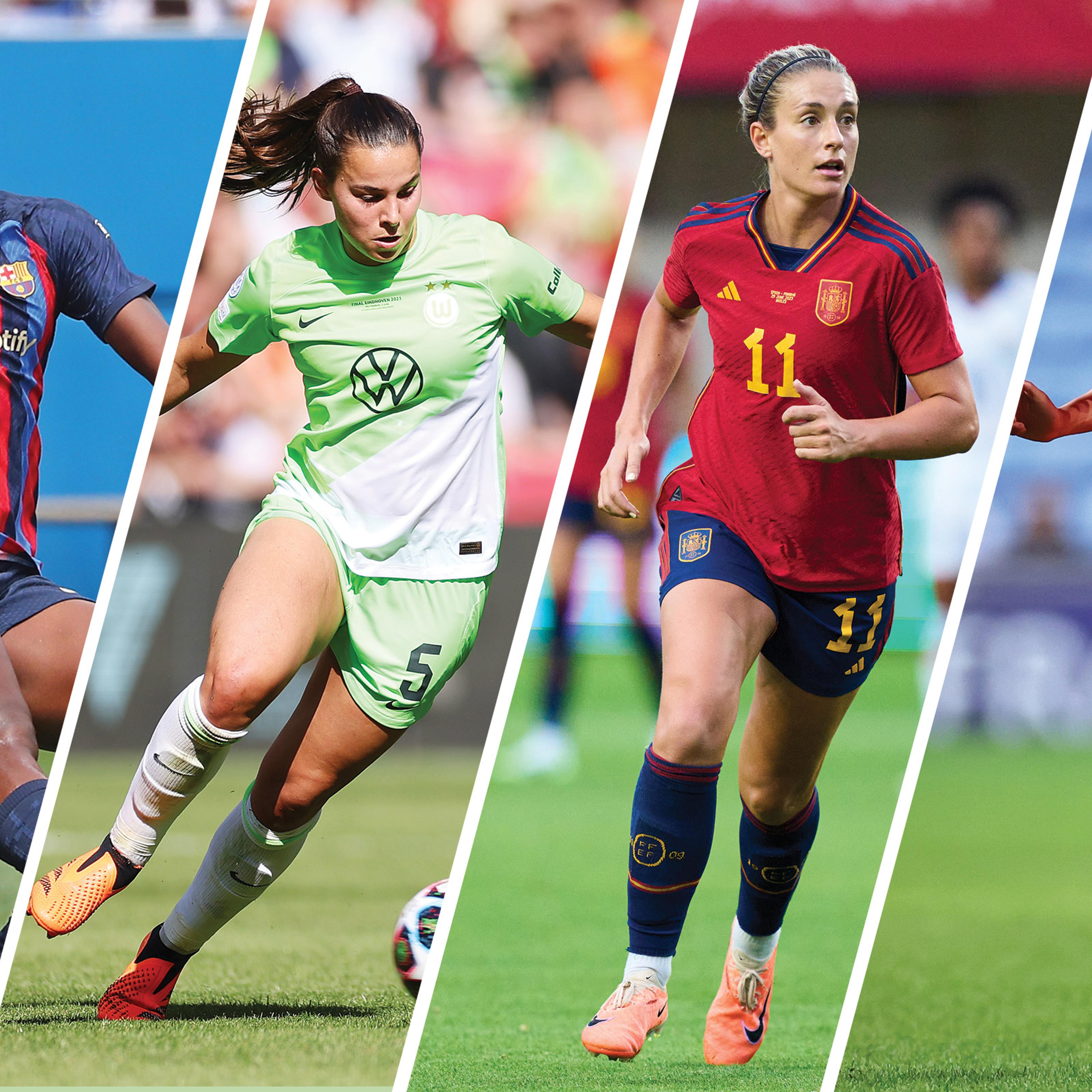 L to R: Asisat Oshoala of Nigeria, Lena Oberdorf of Germany, Alexia Putellas of Spain, Ji So-yun of South Korea