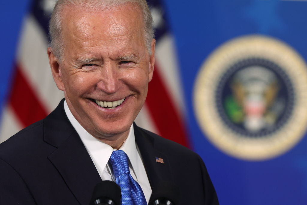 U.S. President Joe Biden speaks during an event with the CEOs of Johnson & Johnson and Merck at the South Court Auditorium of the Eisenhower Executive Office Building March 10, 2021 in Washington, DC.