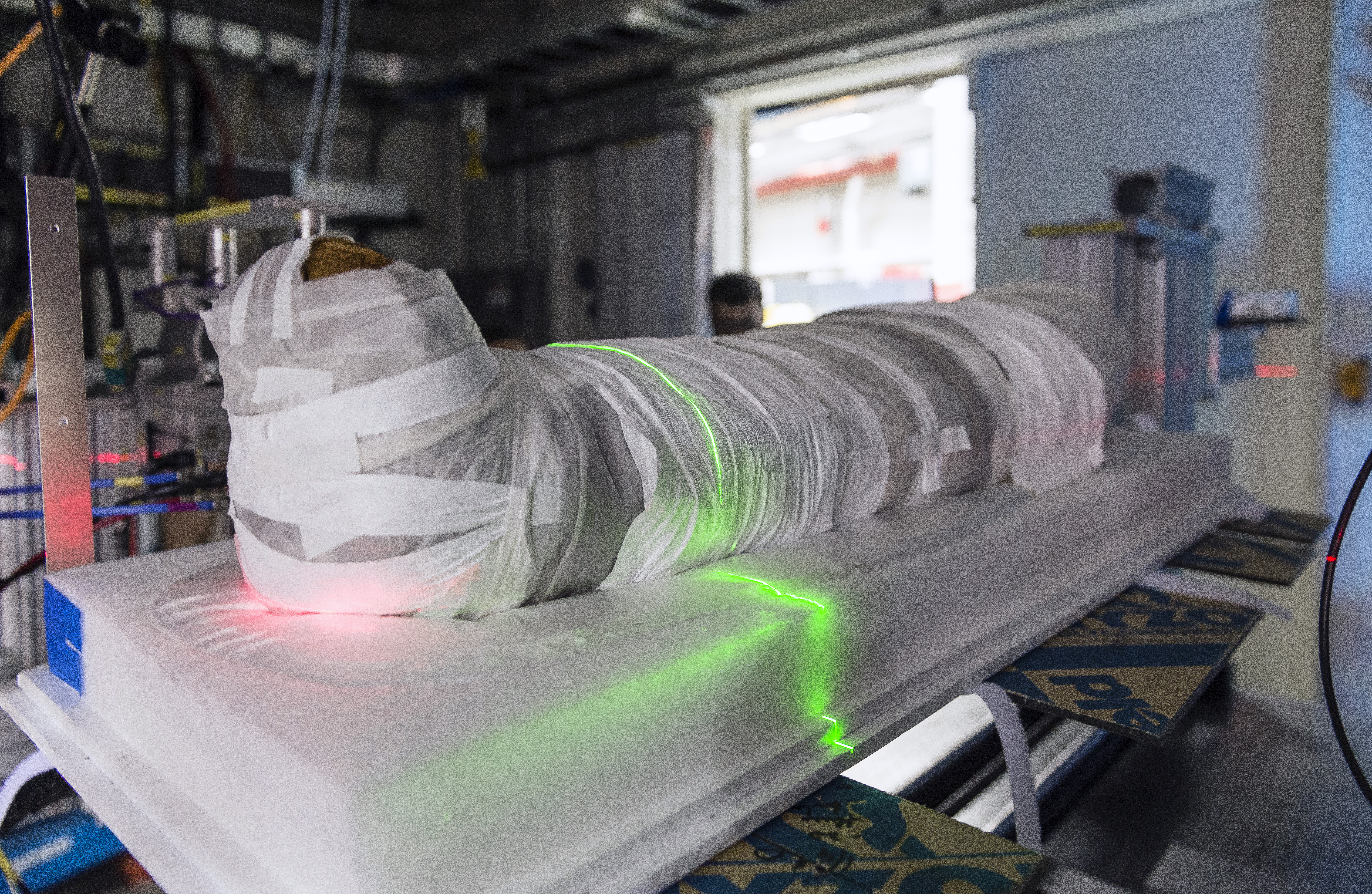 A mummy undergoes an X-ray scan at Northwestern University, Chicago, in an attempt to learn more about Ancient Egyptian bone structure