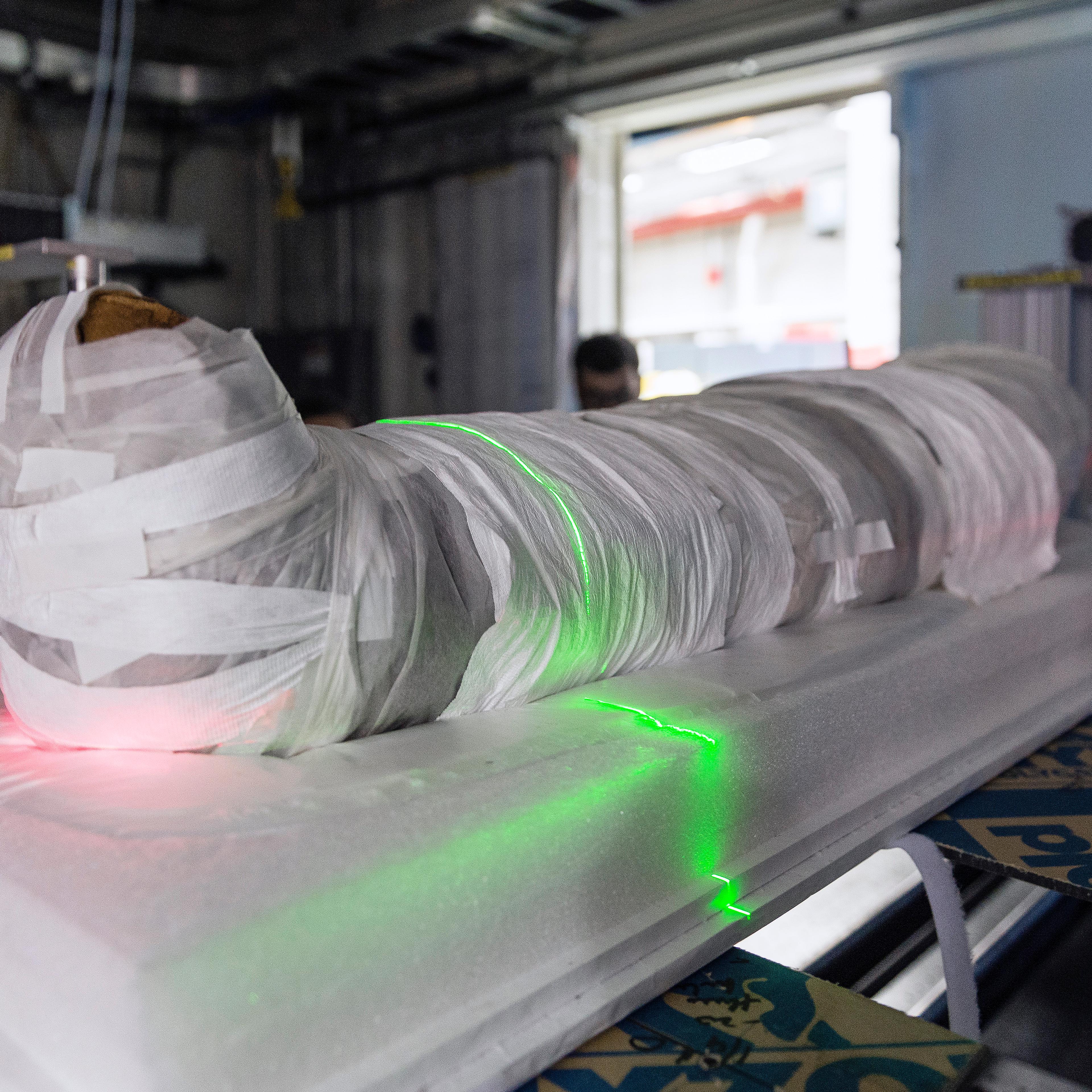 A mummy undergoes an X-ray scan at Northwestern University, Chicago, in an attempt to learn more about Ancient Egyptian bone structure