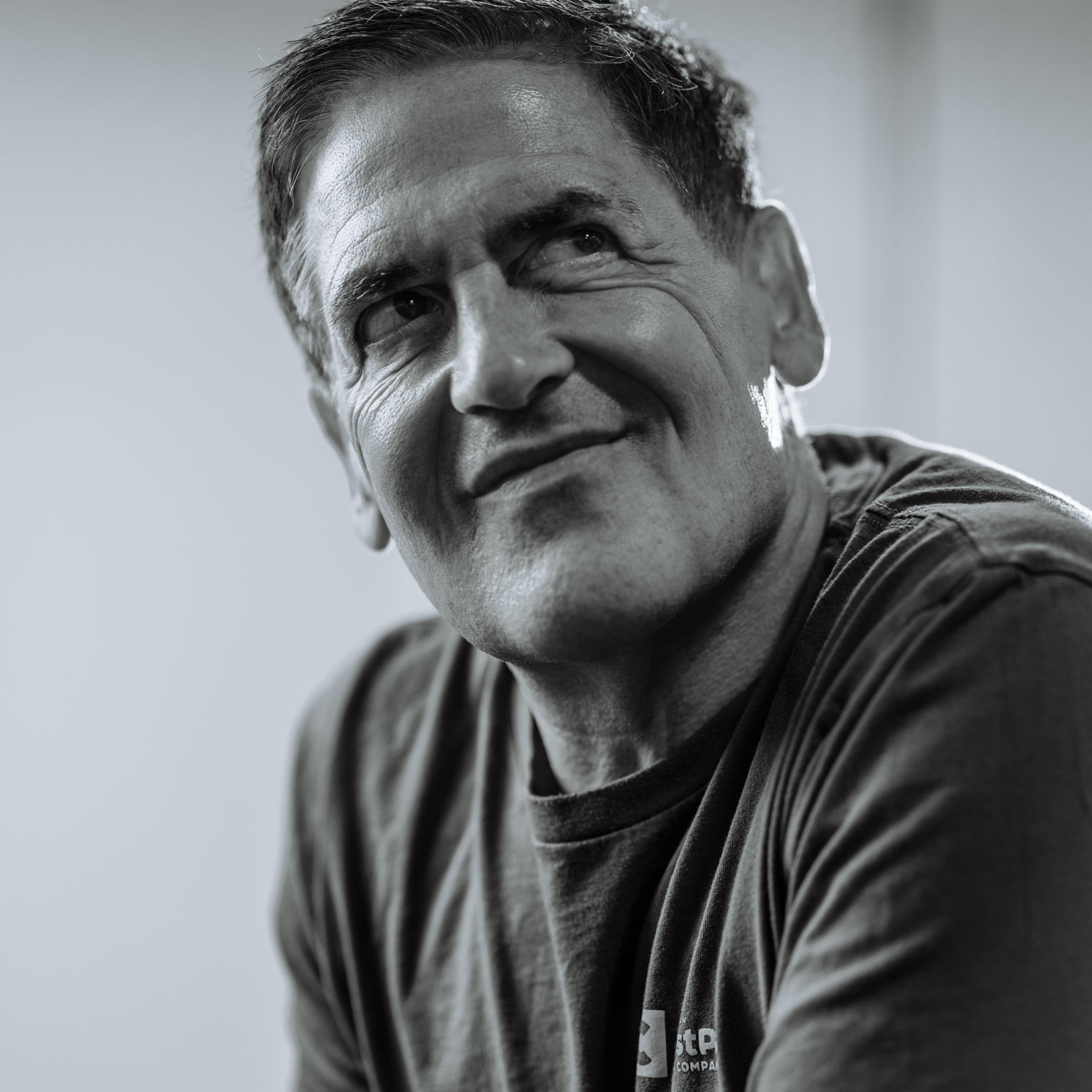 black and white portrait of Mark Cuban