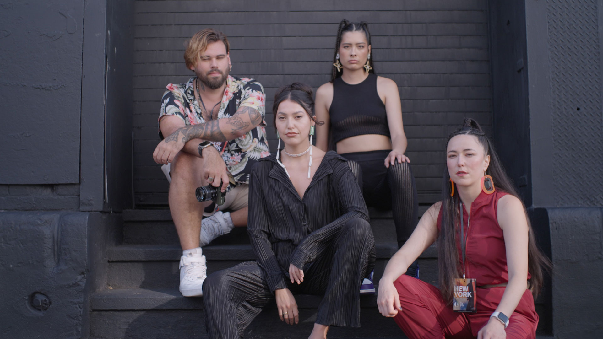 From left to right, Supernaturals co-founder Patrick Shannon, model Talaysay Campo, model Alicia Hanton, Supernaturals co-founder Joleen Mitton at New York Fashion Week, September 2023.