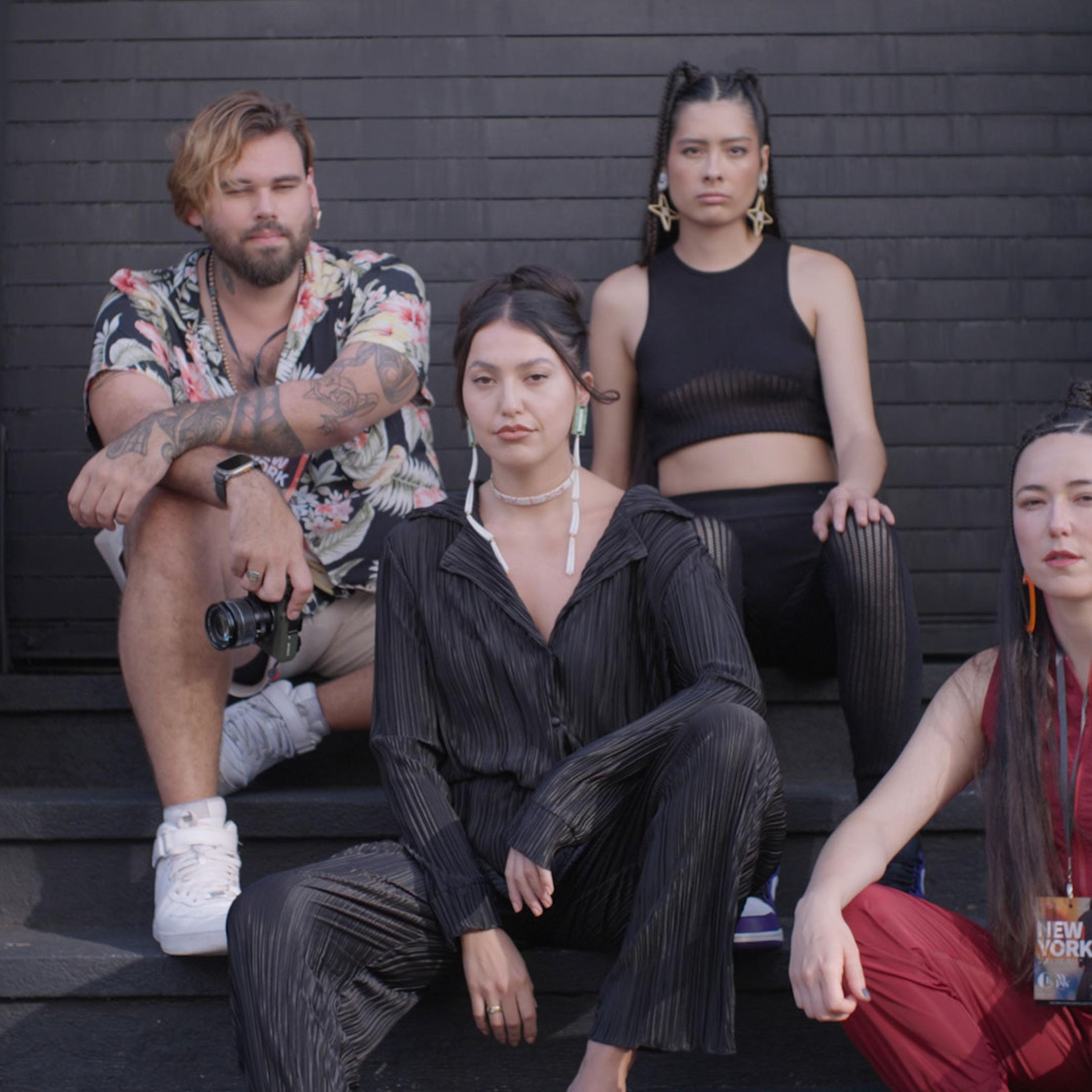 From left to right, Supernaturals co-founder Patrick Shannon, model Talaysay Campo, model Alicia Hanton, Supernaturals co-founder Joleen Mitton at New York Fashion Week, September 2023.