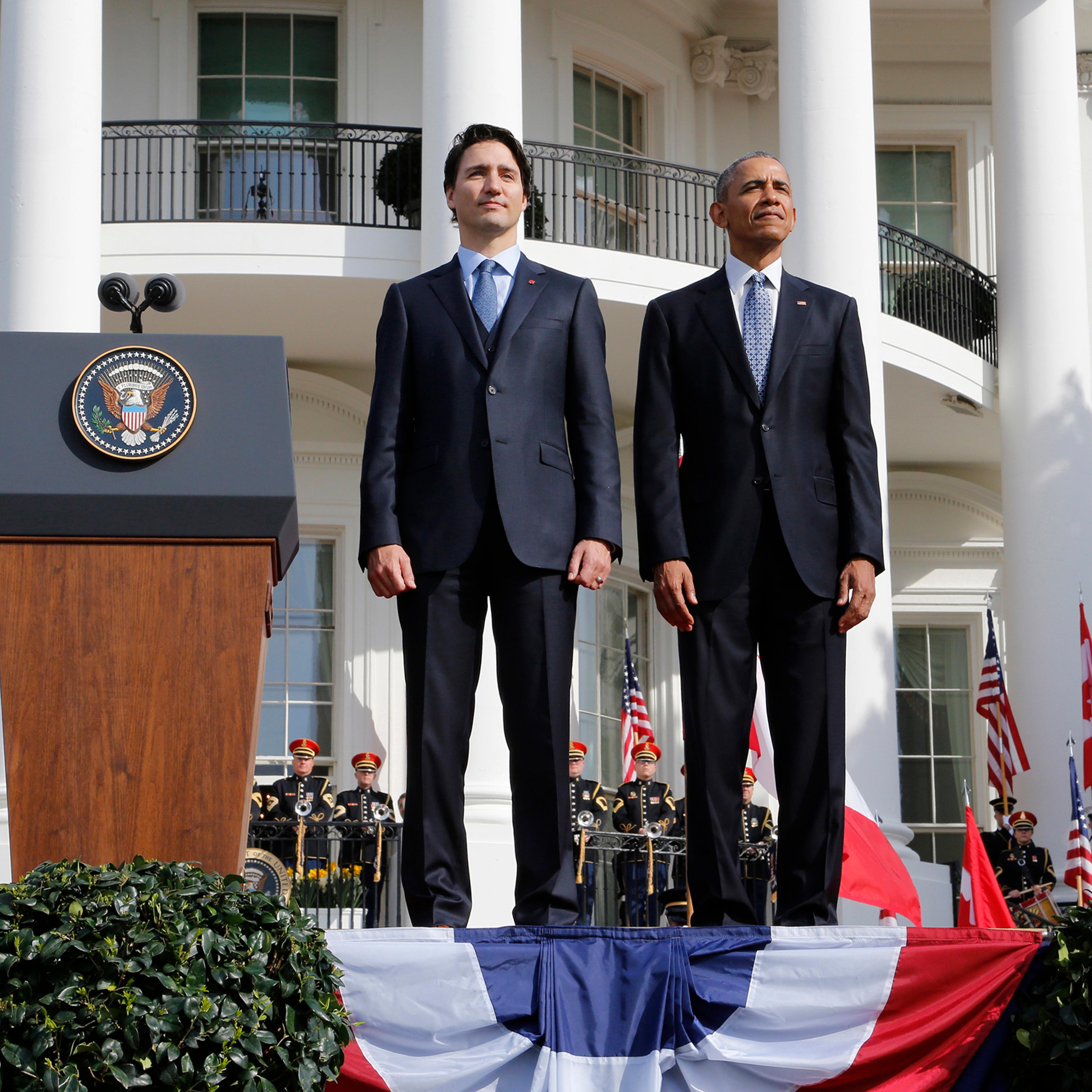U.S. President Barack Obama and Canadian Prime Minister Justin Trudeau during the arrival ceremony at the White House in Washington on March 10, 2016.