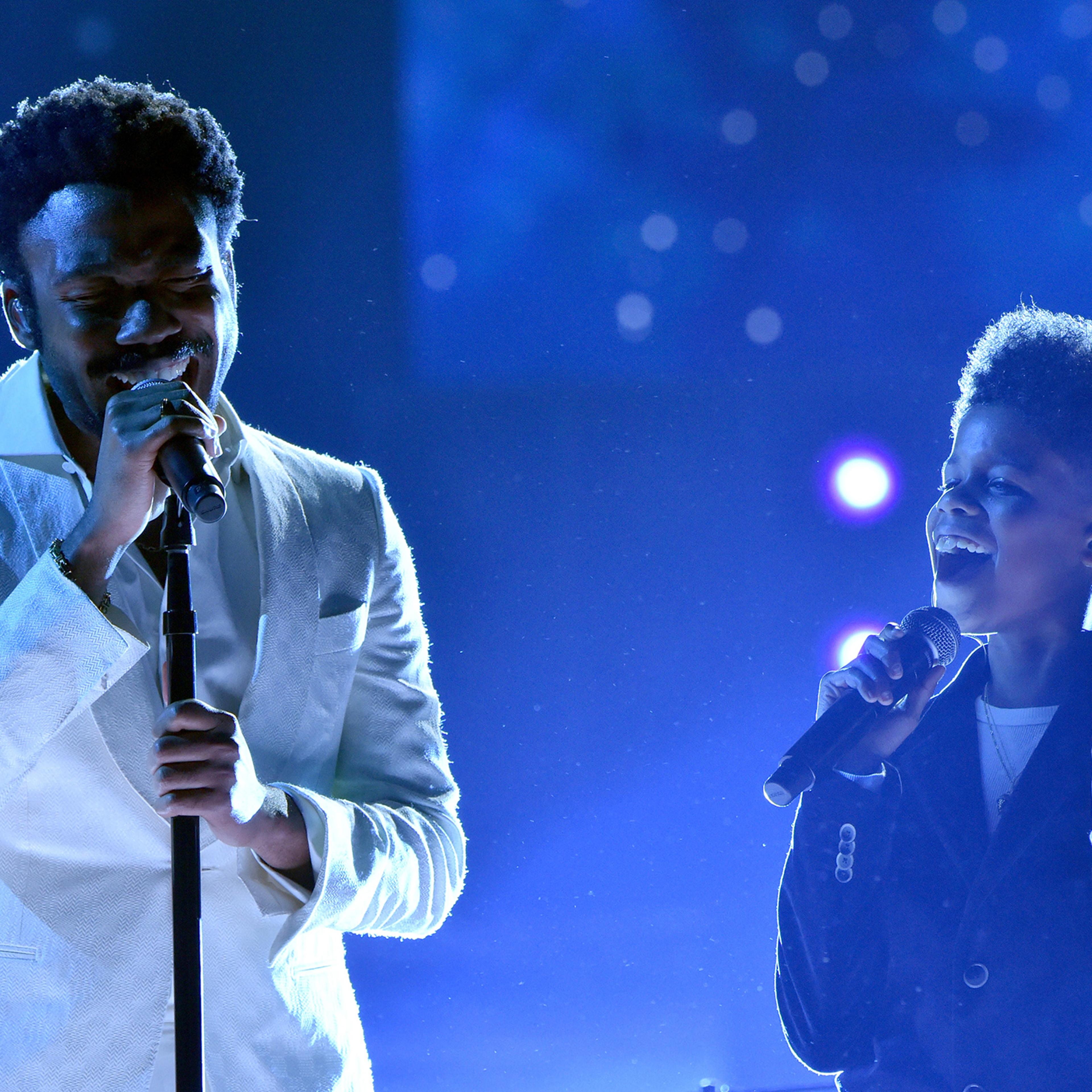 Childish Gambino and JD McCrary perform onstage during the 60th Annual GRAMMY Awards at Madison Square Garden on Jan. 28, 2018 in New York City.