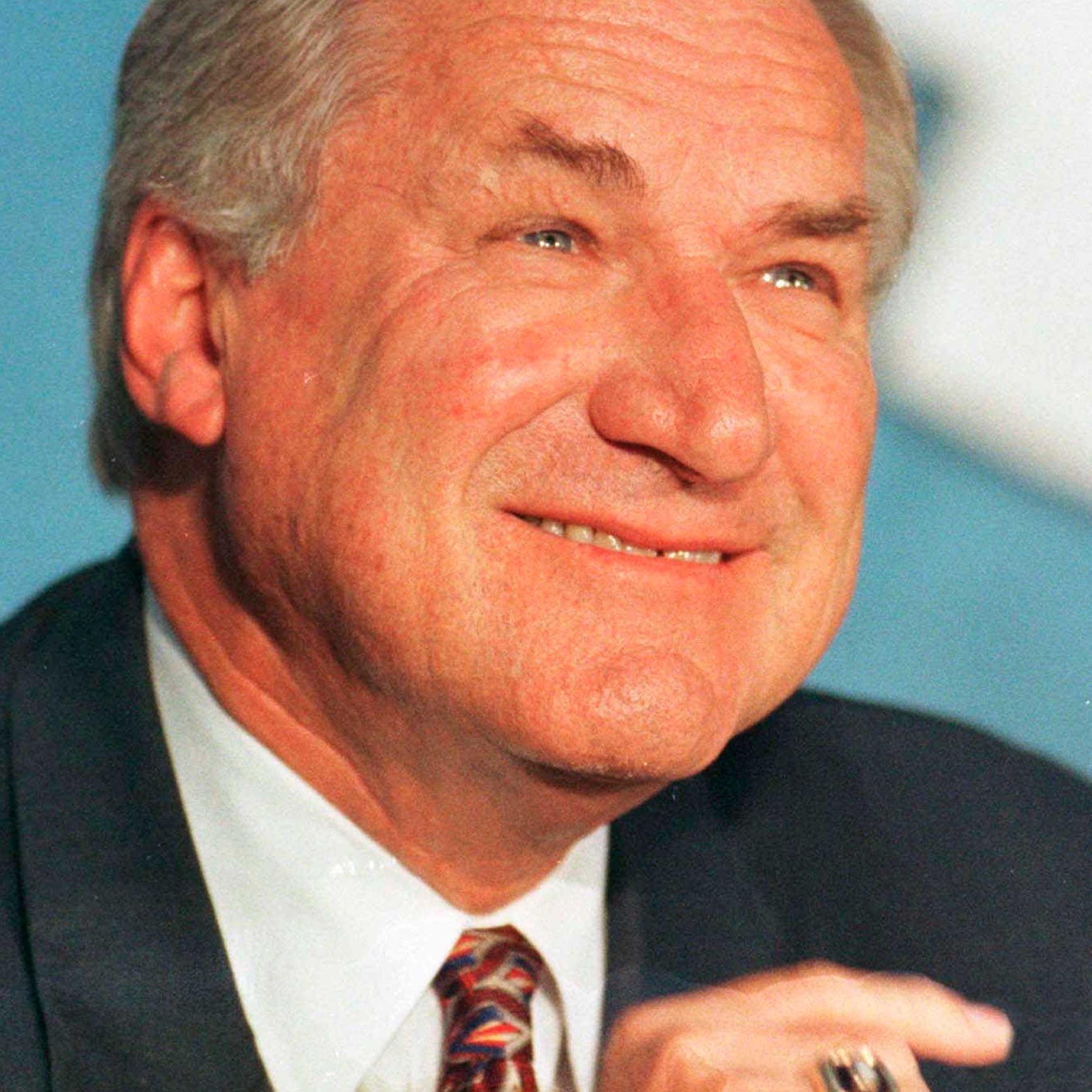 North Carolina basketball coach Dean Smith during a news conference where he announced his retirement, in Chapel Hill, N.C. on Oct. 9, 1997.