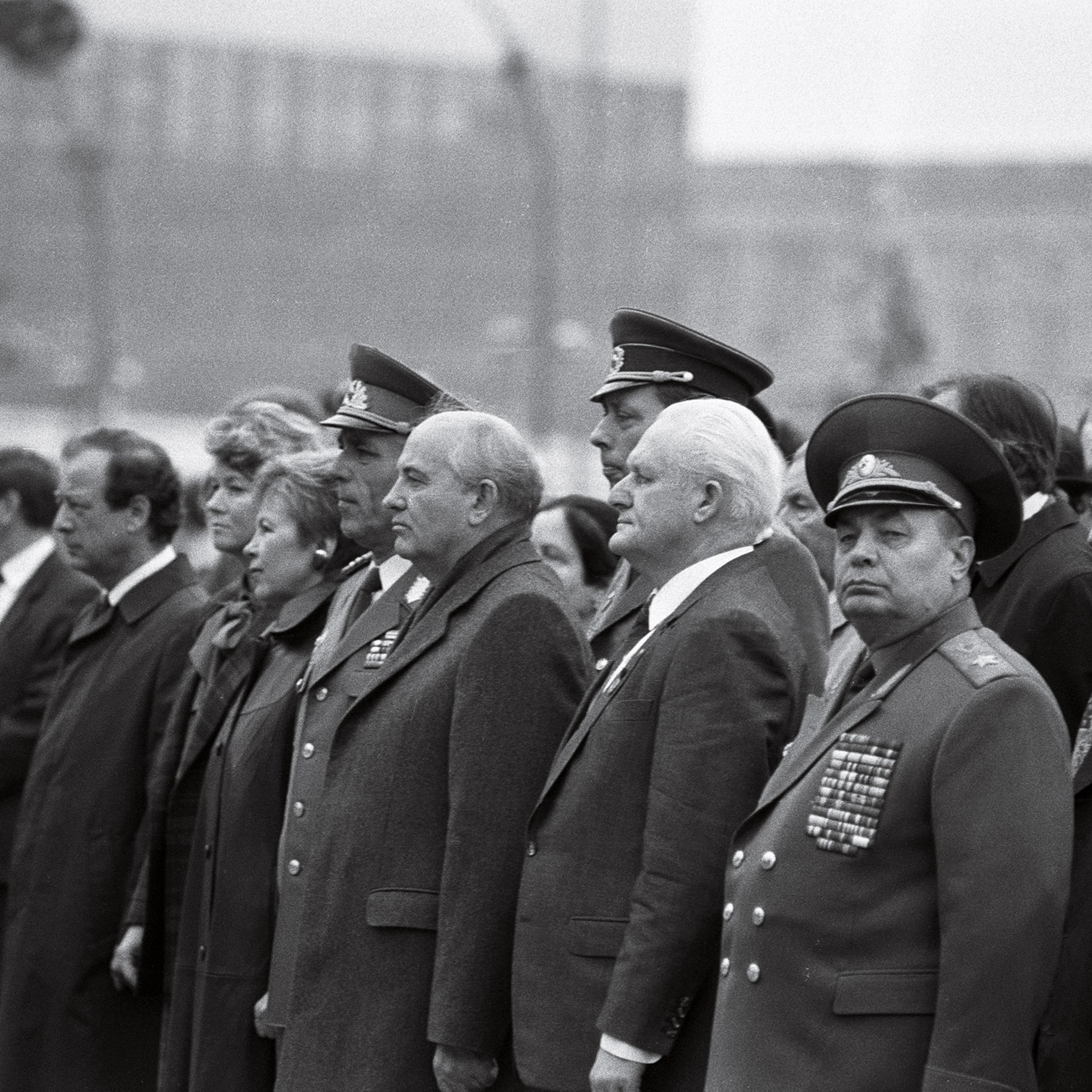 Gorbachev attends a rally in East Berlin celebrating the 40th anniversary of the G.D.R. in October 1989