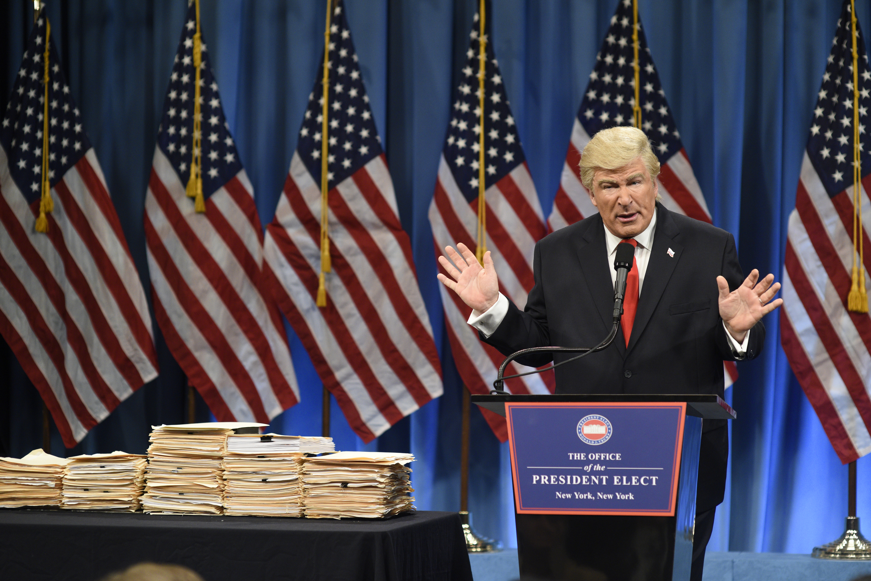Alec Baldwin as President Elect Donald J. Trump during the Trump Press Conference Cold Open on January 14th, 2017.