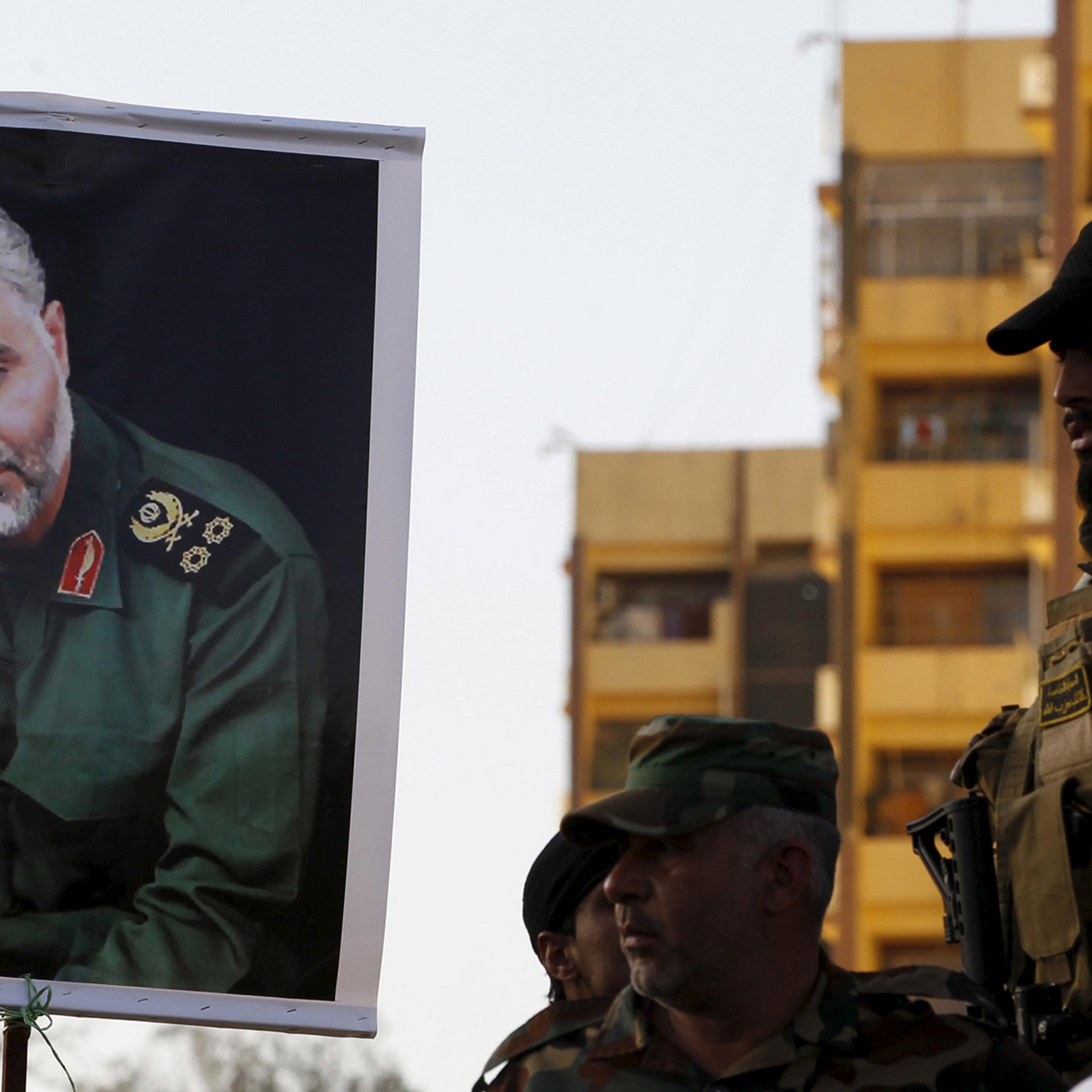 A portrait of Gen. Qasem Soleimani, commander of Iran's elite Quds Force, held at a Baghdad protest against the Saudi-led air campaign in Yemen in March 2015.