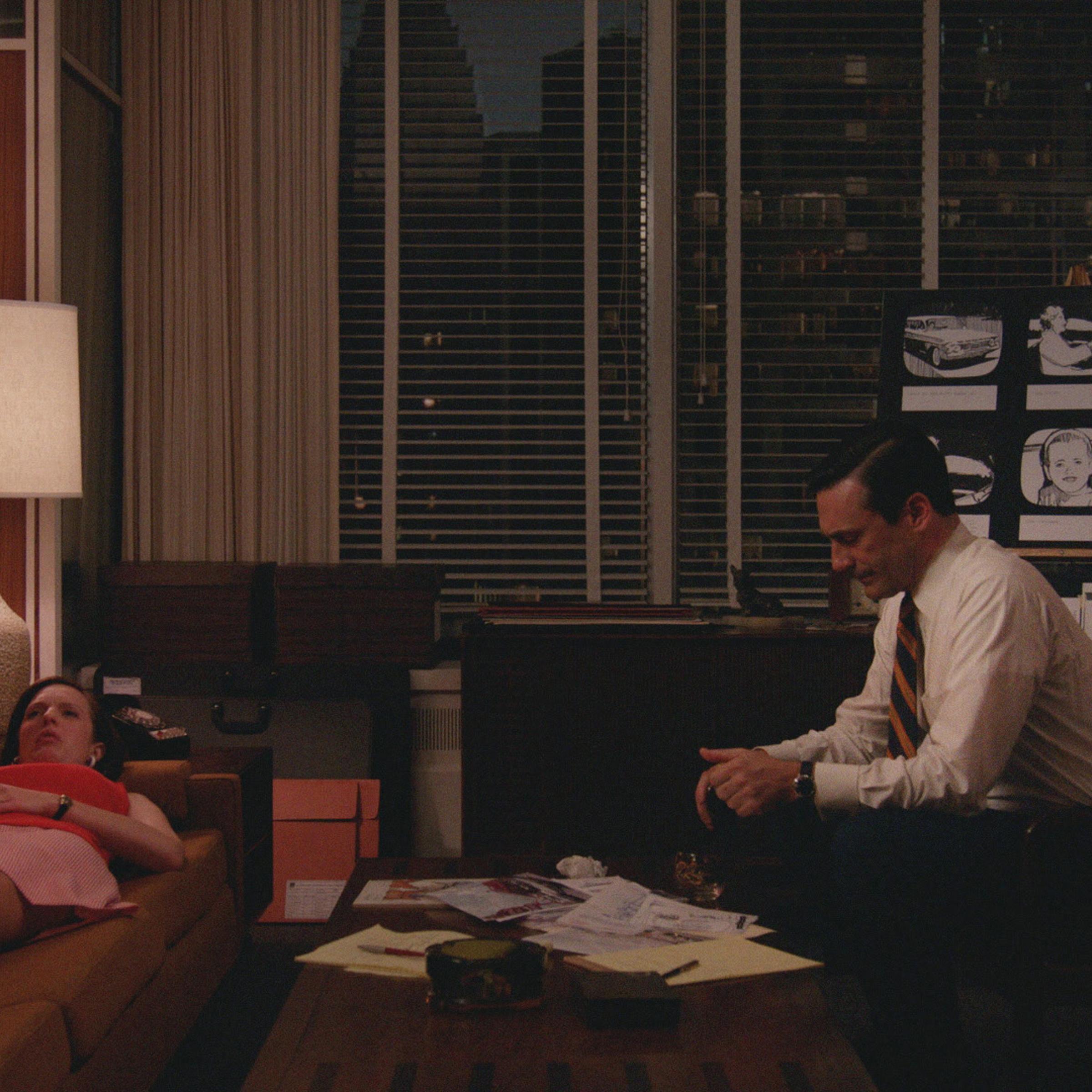Elisabeth Moss as Peggy Olson and Jon Hamm as Don Draper - Mad Men _ Season 7, Episode 6 - Photo Credit: Courtesy of AMC
