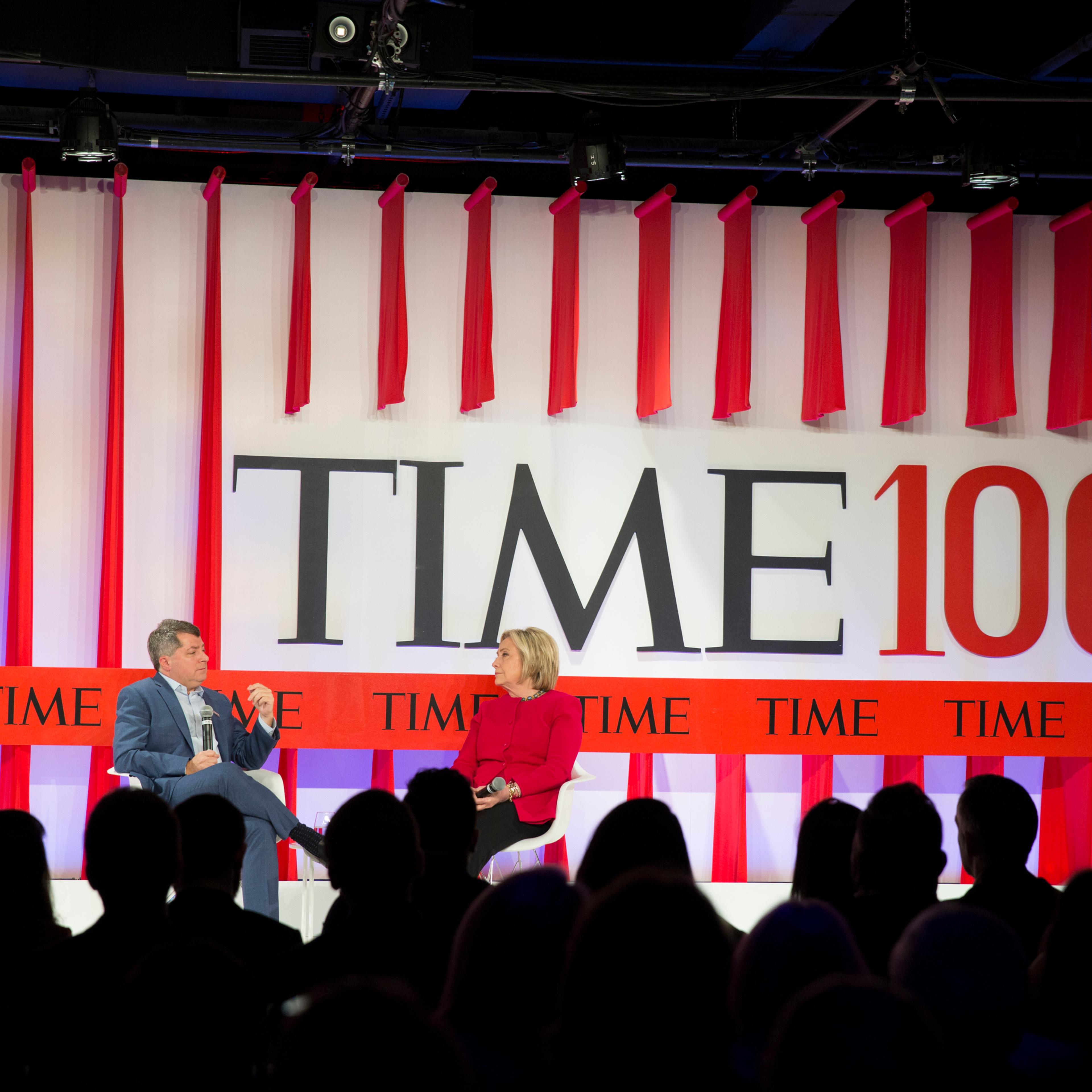 Former U.S. Secretary of State Hillary Clinton talks to Editor-in-Chief and CEO of TIME Edward Felsenthal about creating a better future at the TIME 100 Summit in New York, on April 23, 2019.