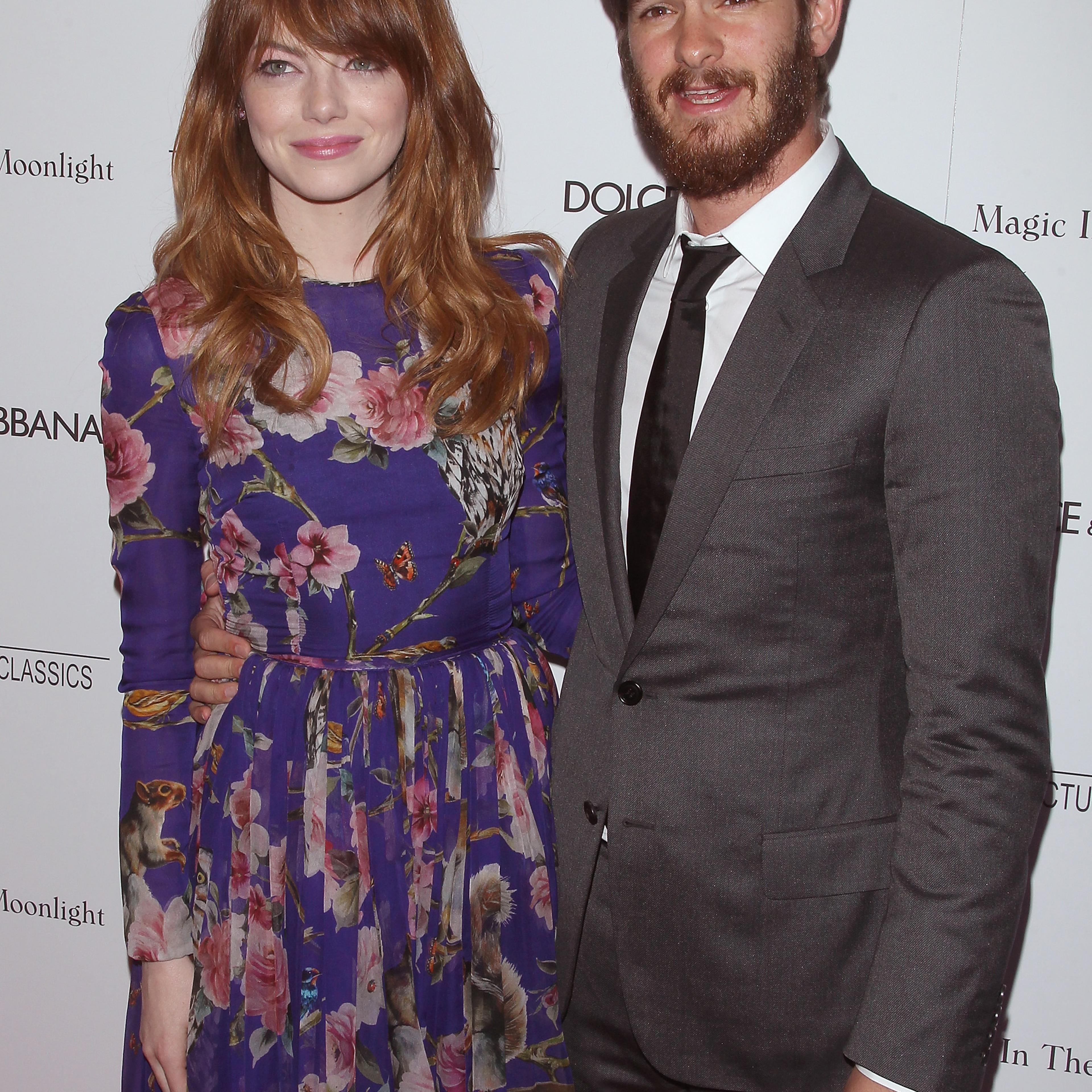 Emma Stone and Andrew Garfield attend "Magic In The Moonlight" premiere in New York City on July 17, 2014.