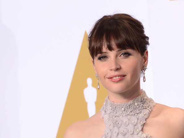 Actress Felicity Jones poses in the press room during the 87th Annual Academy Awards at Loews Hollywood Hotel on February 22, 2015 in Hollywood, California.
