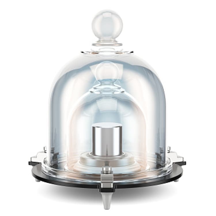 International prototype kilogram with protective double glass bell, 3D rendering