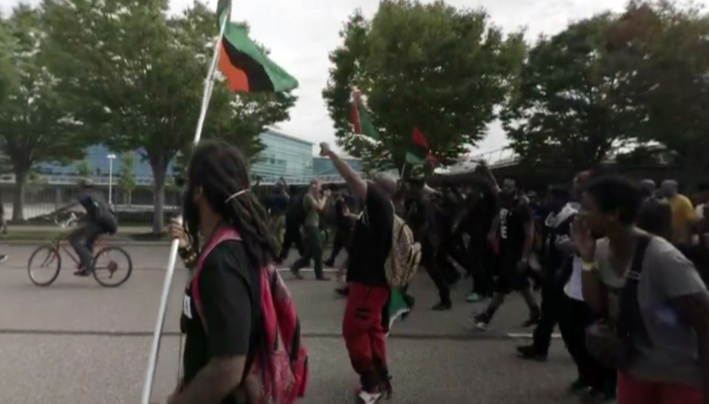 This still frame from 360 video shows a protest at the Republican National Convention in Cleveland.
