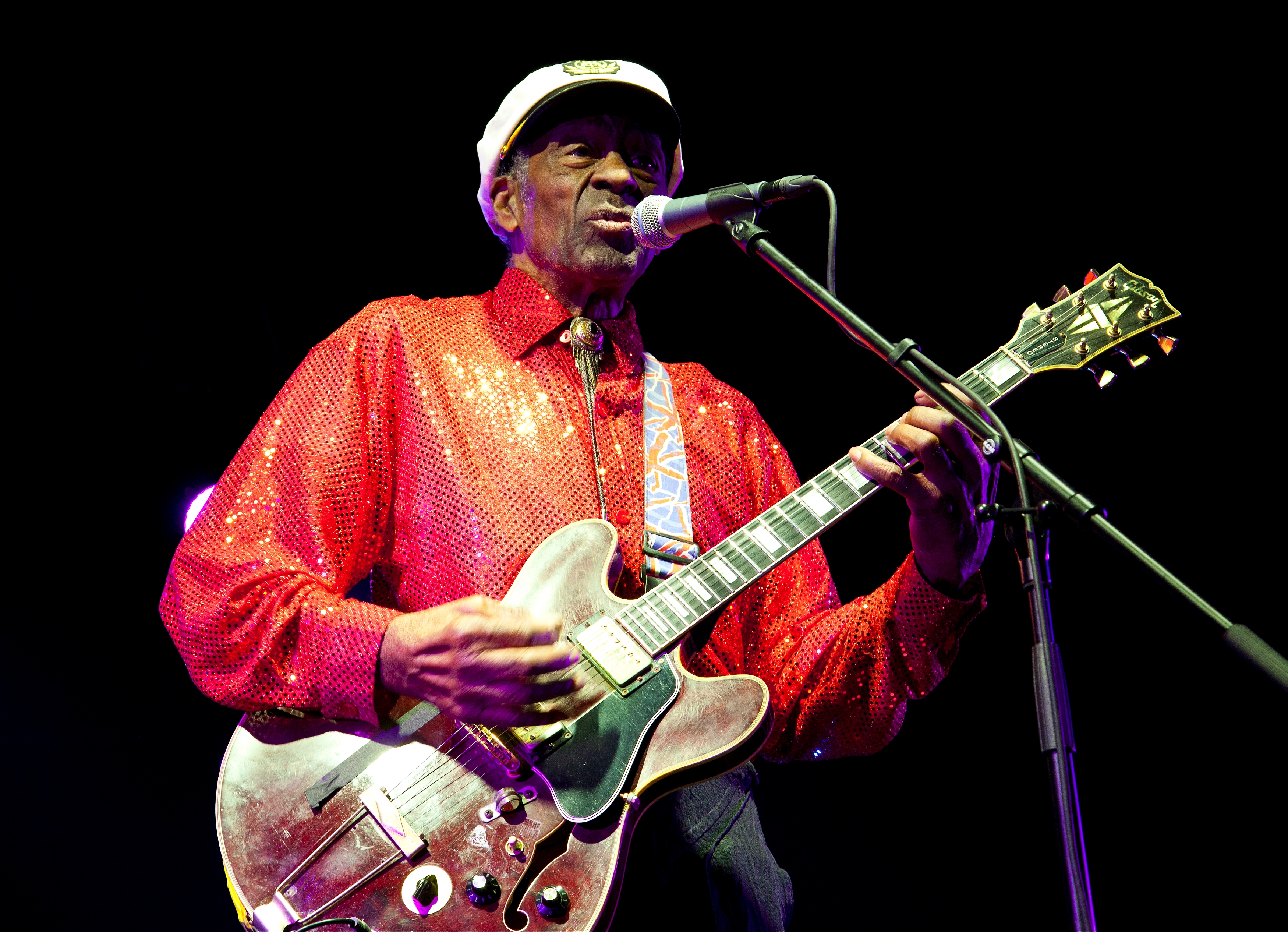 Singer Chuck Berry performs at the Arena Moscow Club on February 24, 2013 in Moscow, Russia.