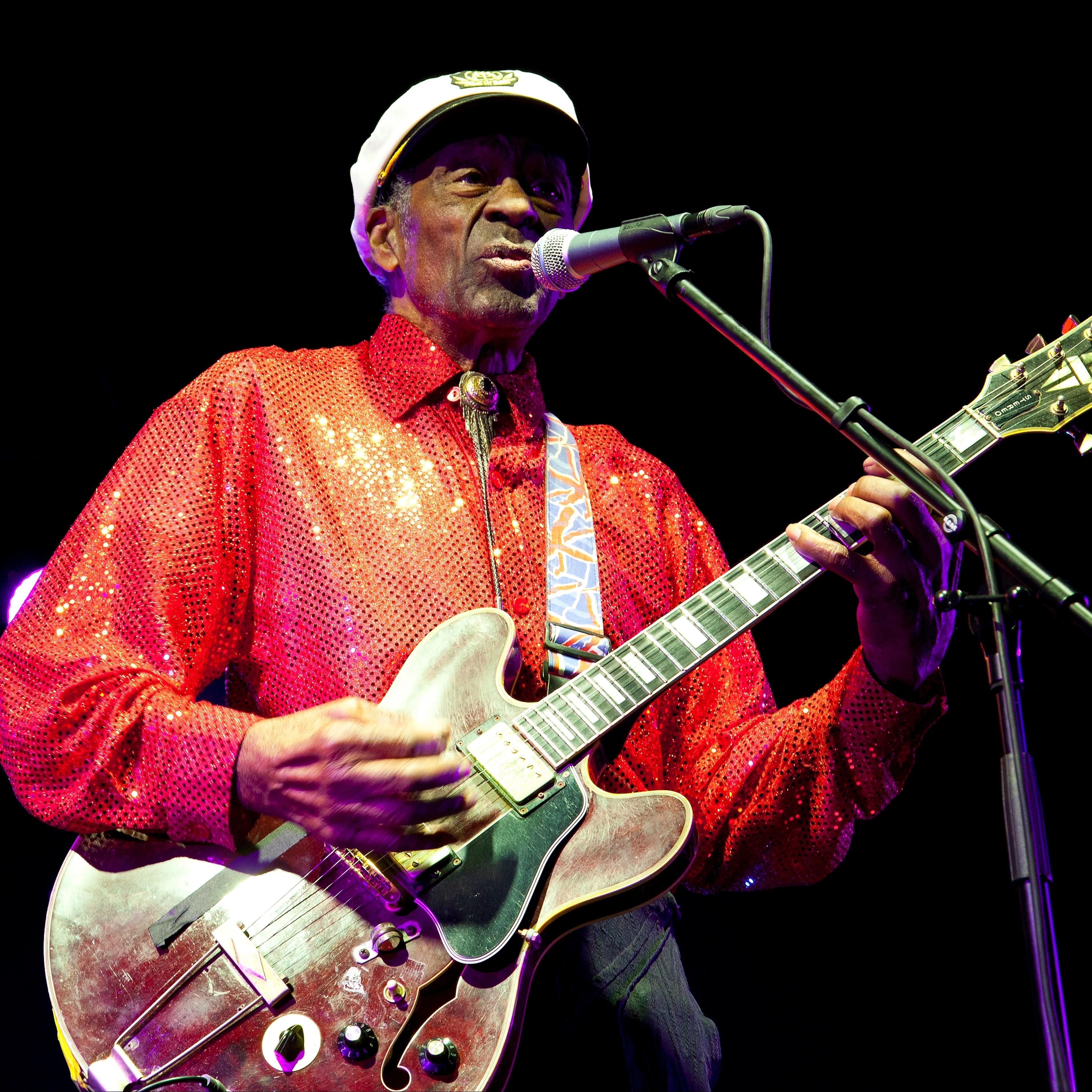 Singer Chuck Berry performs at the Arena Moscow Club on February 24, 2013 in Moscow, Russia.