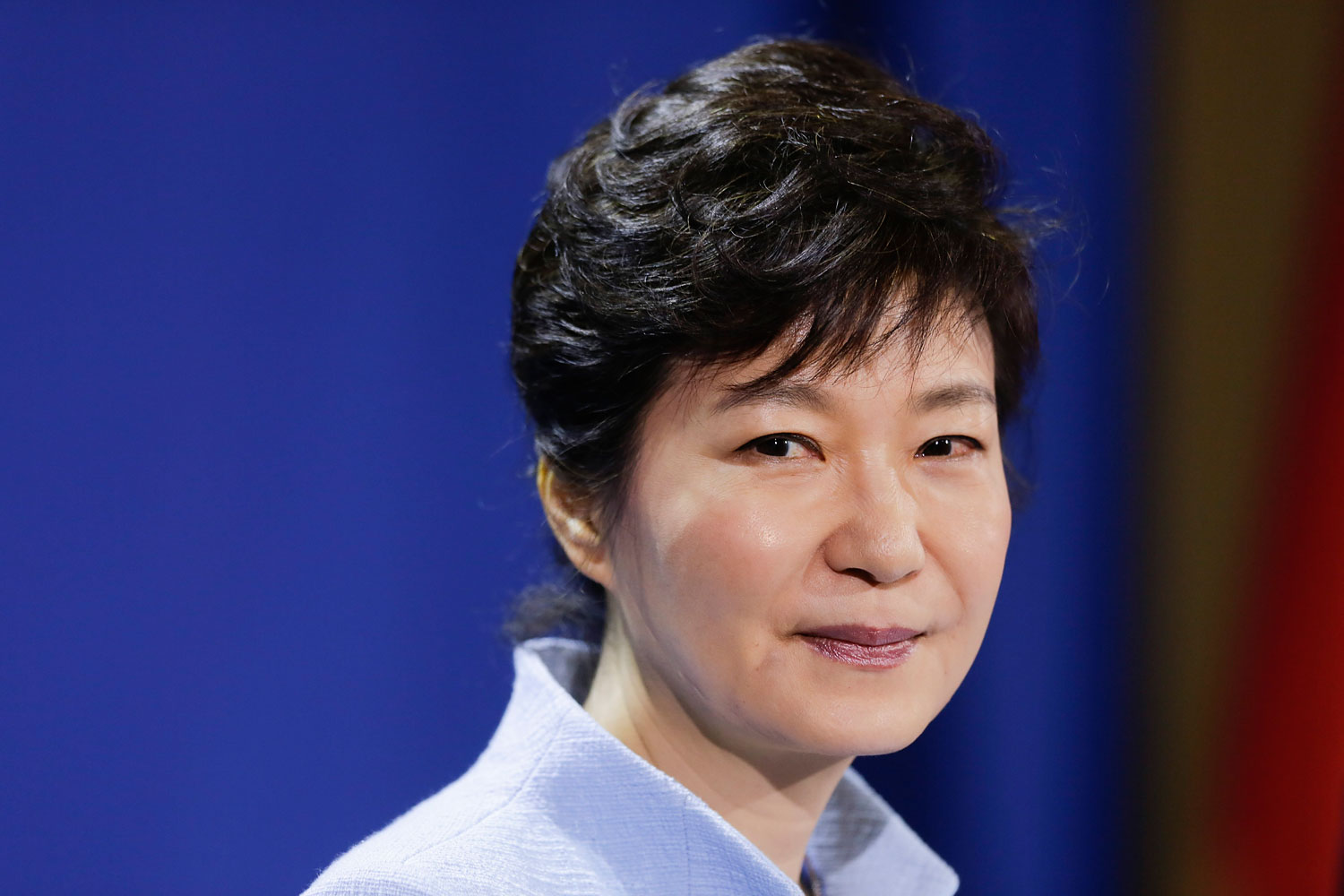 President of South Korea Park Geun-hye listens to questions during a news conference with German Chancellor Angela Merkel at the chancellery in Germany in Berlin, March 26, 2014.
