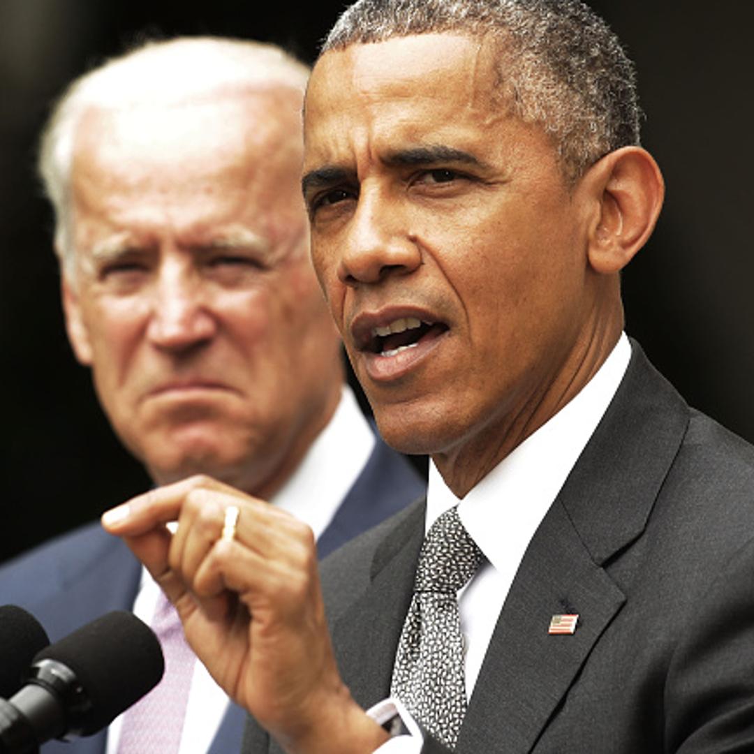 U.S. President Barack Obama (R), flanked by Vice President Joe Biden (L), gives a statement on the Supreme Court health care decision in the Rose Garden at the White House on June 25, 2015 in Washington, DC.