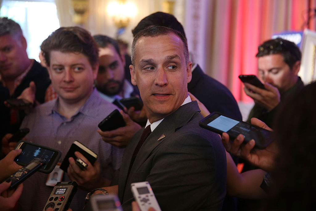 Corey Lewandowski, campaign manager for Republican presidential candidate Donald Trump, speaks with the media on March 11, 2016 in Palm Beach, Florida.