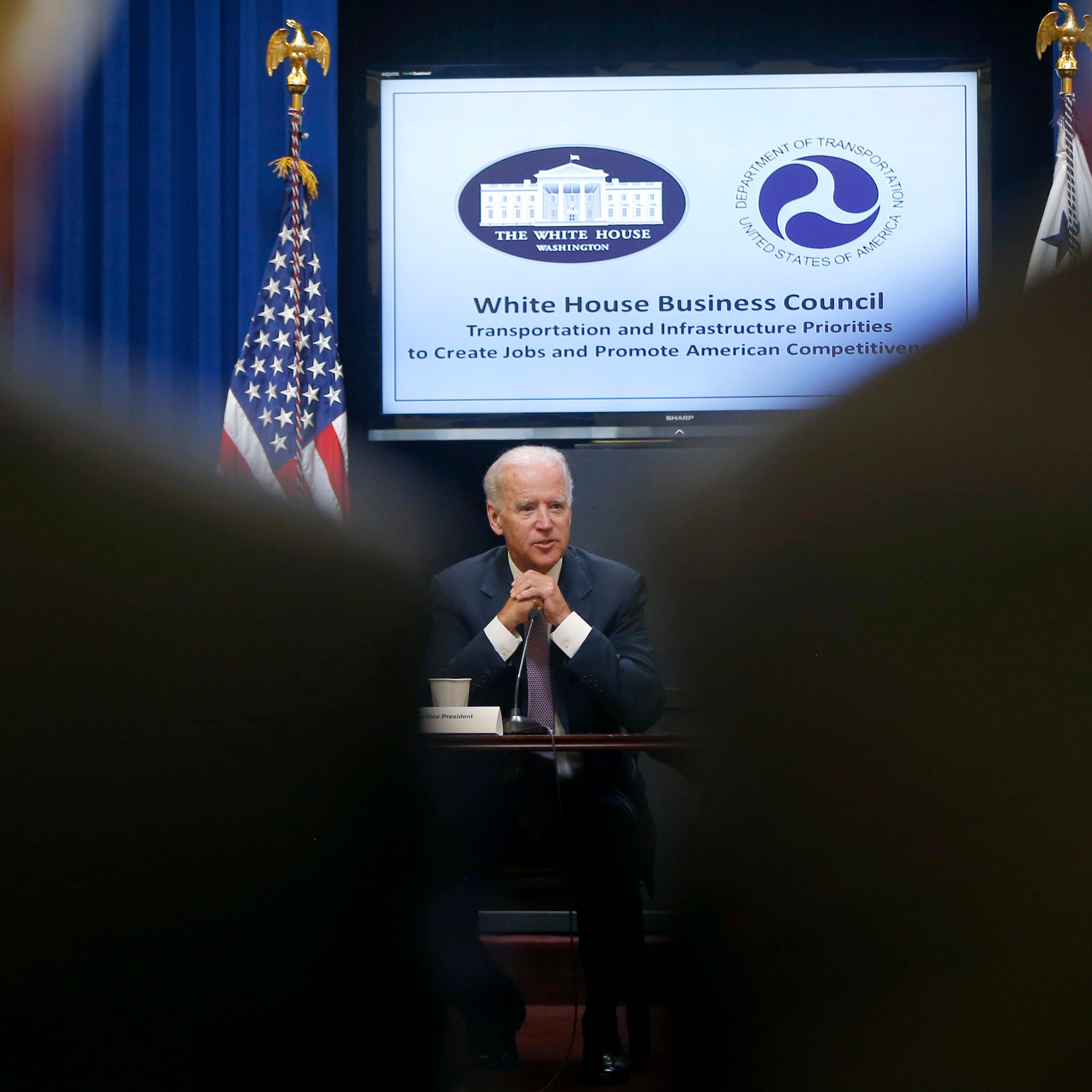 Vice President Joe Biden speaks to government and business officials about transportation infrastructure and the Highway Trust Fund at a meeting hosted by the White House Business Council, Wednesday, July 9, 2014, in the Eisenhower Executive Office Build