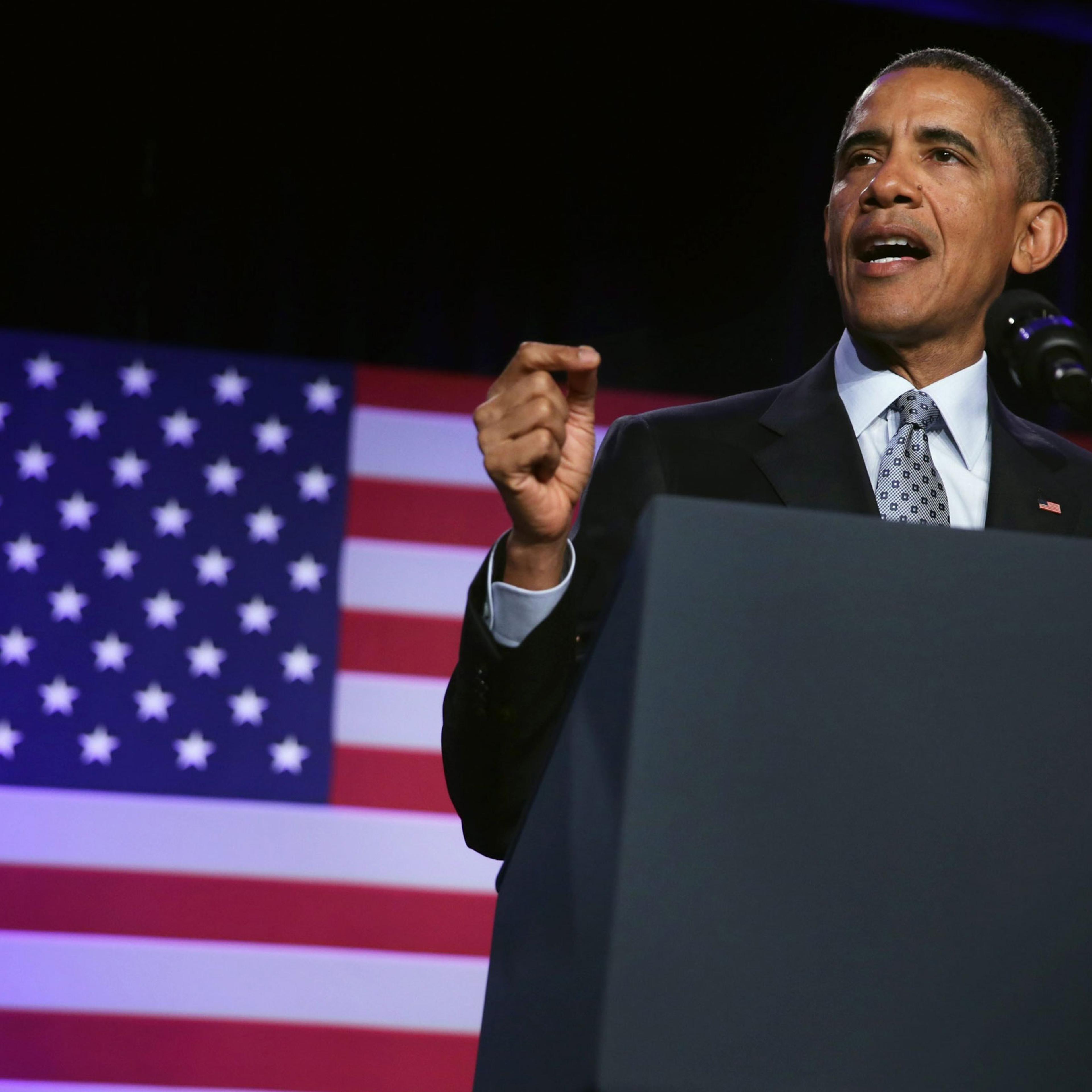 US President Barack Obama speaks during the General Session of the 2015 DNC Winter Meeting in Washington, D.C., on Feb. 20, 2015.