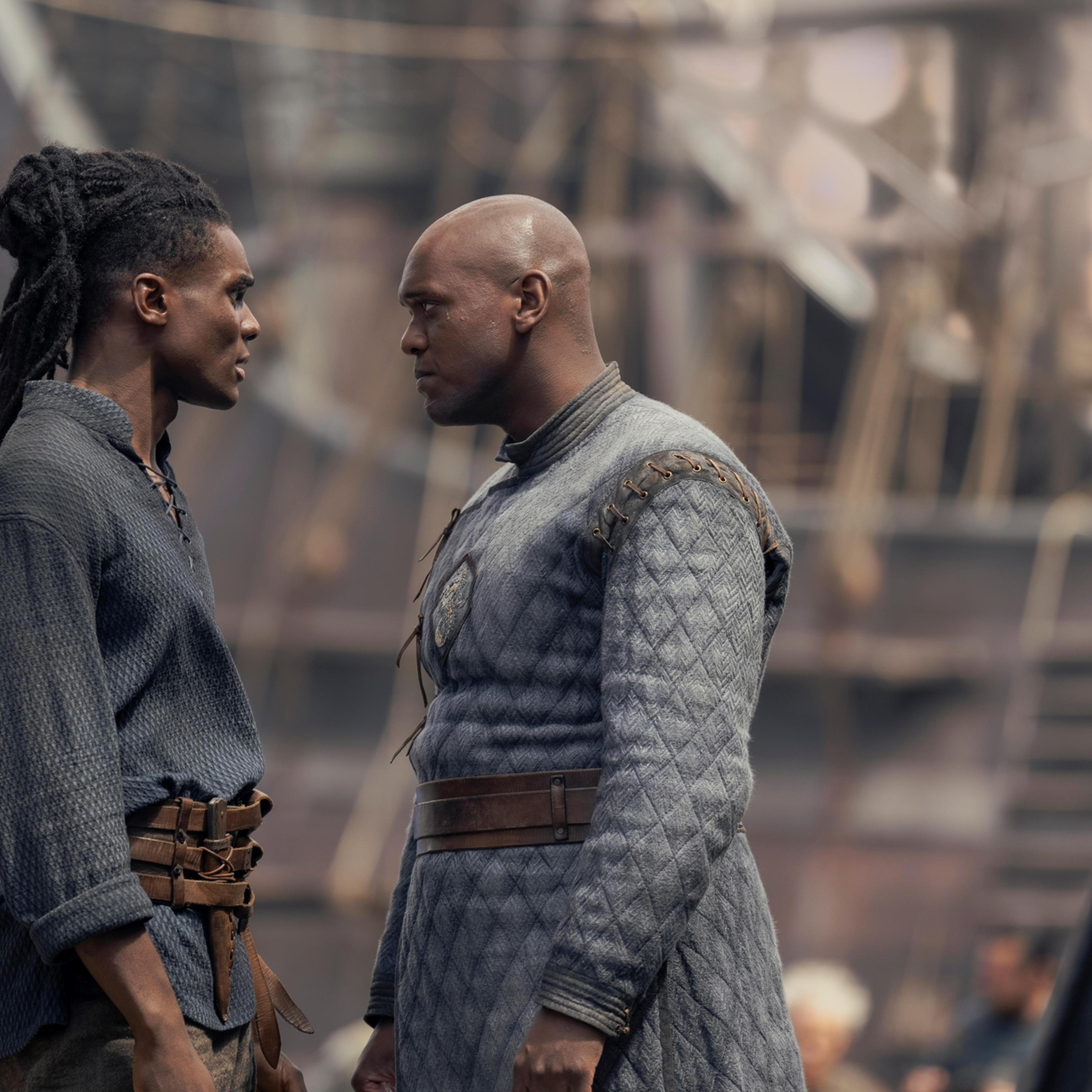 Clinton Liberty as Addam of Hull and Abubakar Salim as Alyn of Hull in 'House of the Dragon' Season 2.