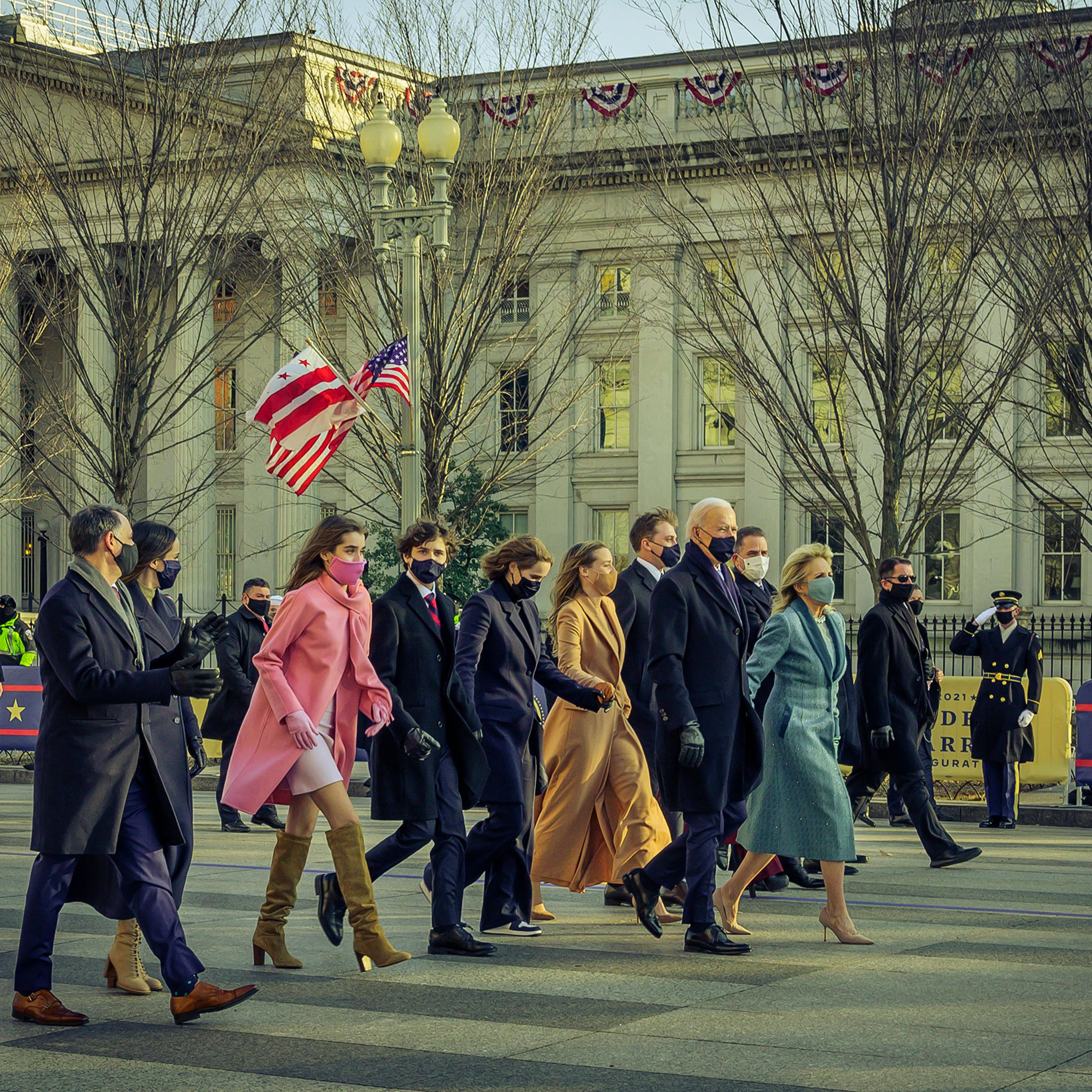 President Joe Biden, first lady Dr. Jill Biden and family walk on Pennsylvania Avenue during the 59th presidential inauguration parade.