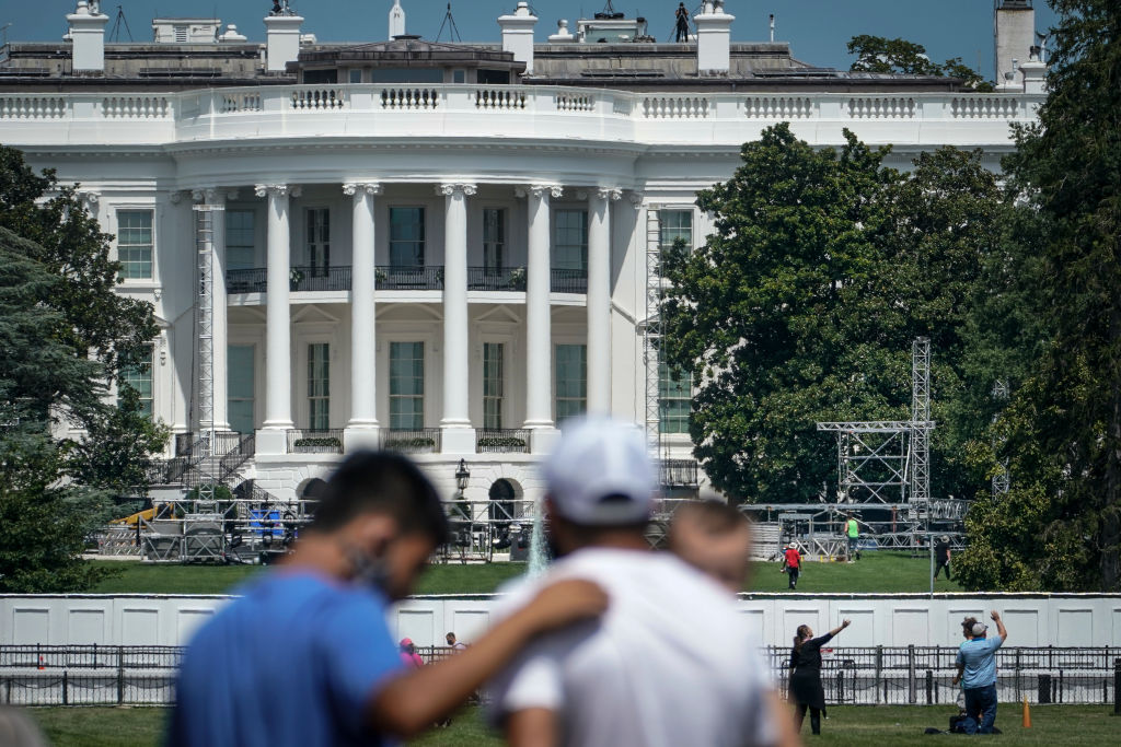 White House South Lawn Prepared For President Trump To Accept Republican Party Presidential Nomination Next Week