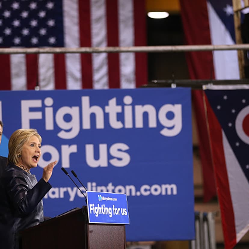 Democratic presidential candidate former Secretary of State Hillary Clinton speaks during a Get Out the Vote event at M7 Technologies on March 12, 2016 in Youngstown, Ohio.
