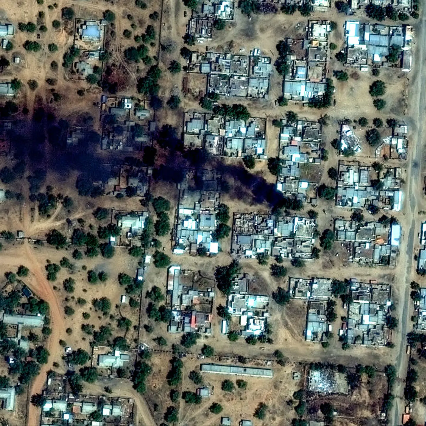 Closer View of Fires and Smoke Near El Fasher Airport, Sudan - October 26, 2025