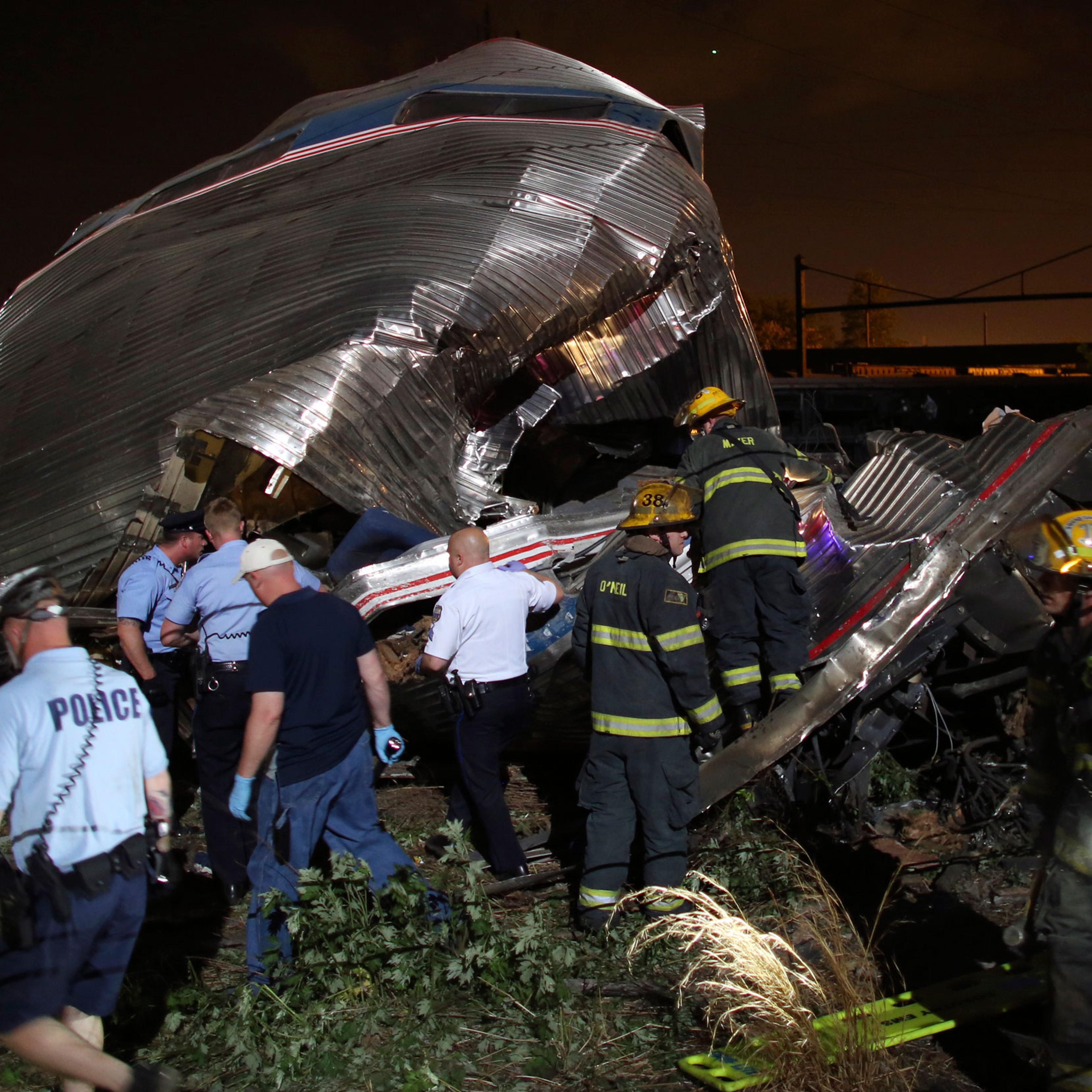 Emergency personnel work the scene of the Amtrak train wreck on May 12, 2015 in Philadelphia.