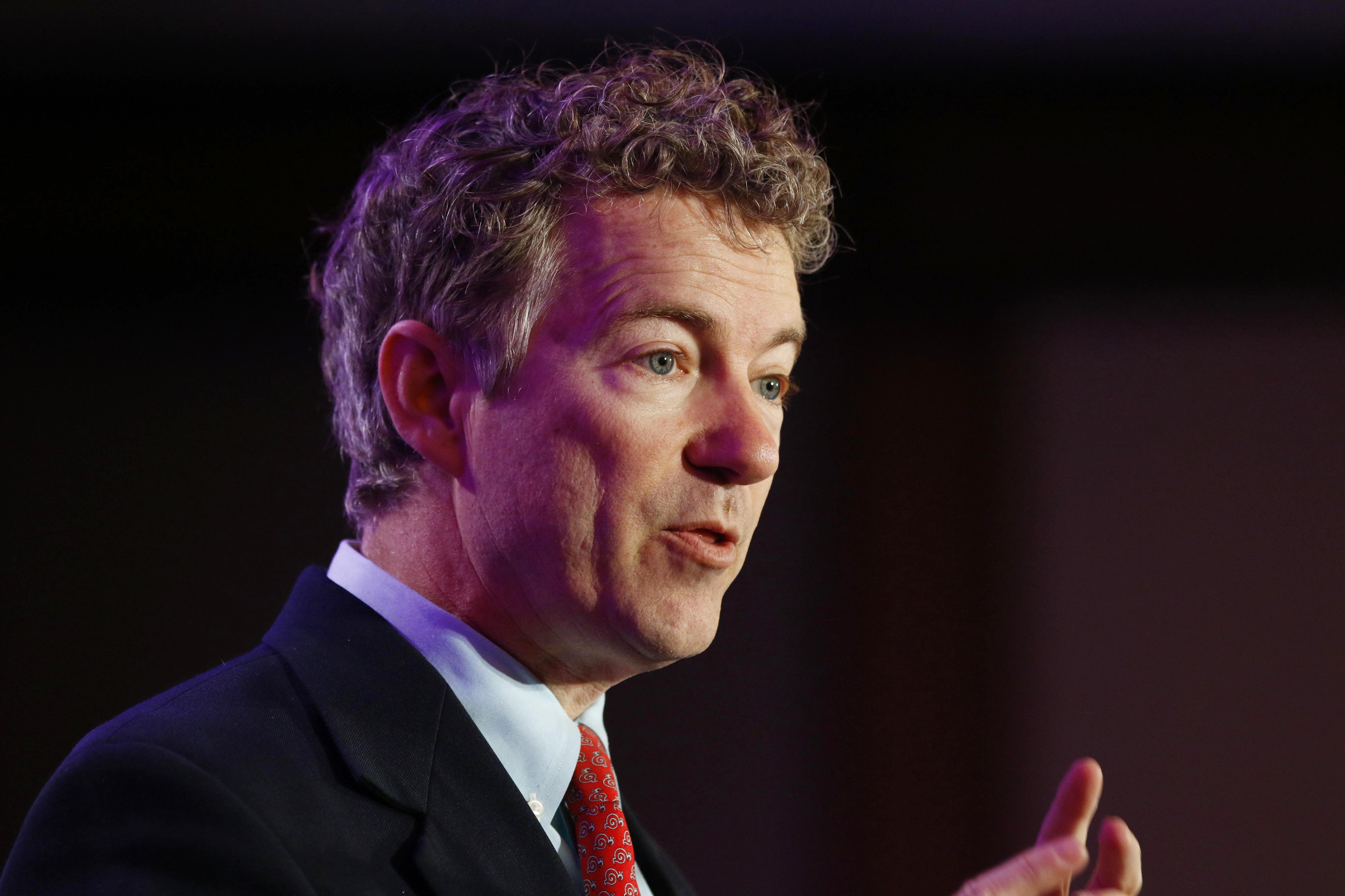 Senator Rand Paul of Kentucky speaks to the crowd at the Tea Party Patriots 5th anniversary conference at the Hyatt Regency Hotel in Washington, D.C., on Feb. 27, 2014.