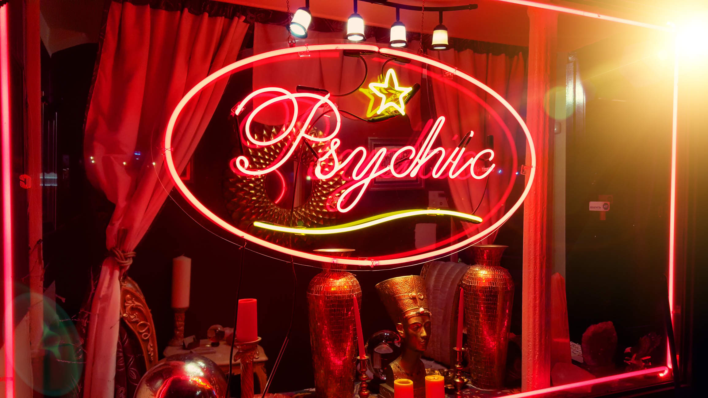 Store window of a psychic parlor in the East Village, Manhattan, New York City