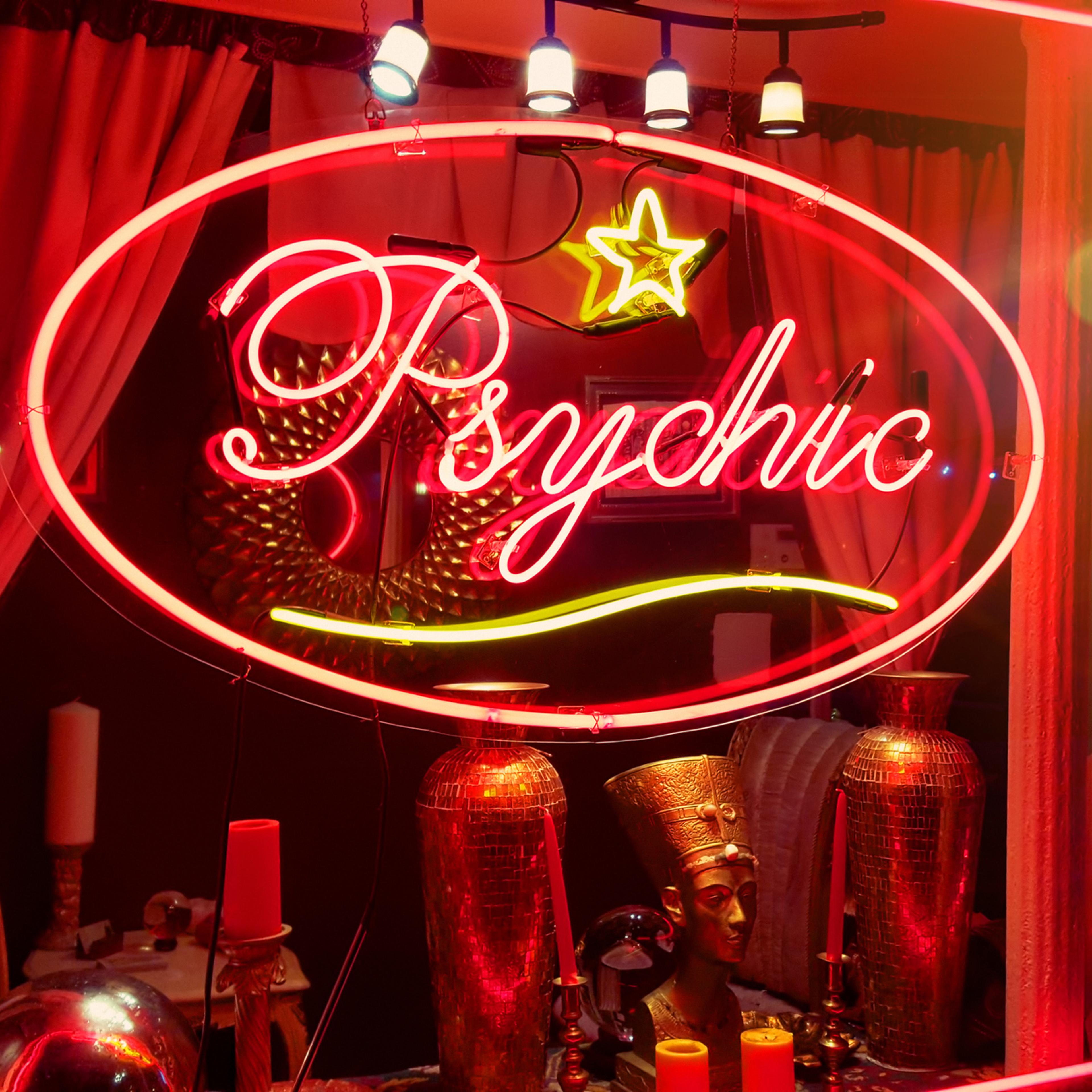 Store window of a psychic parlor in the East Village, Manhattan, New York City