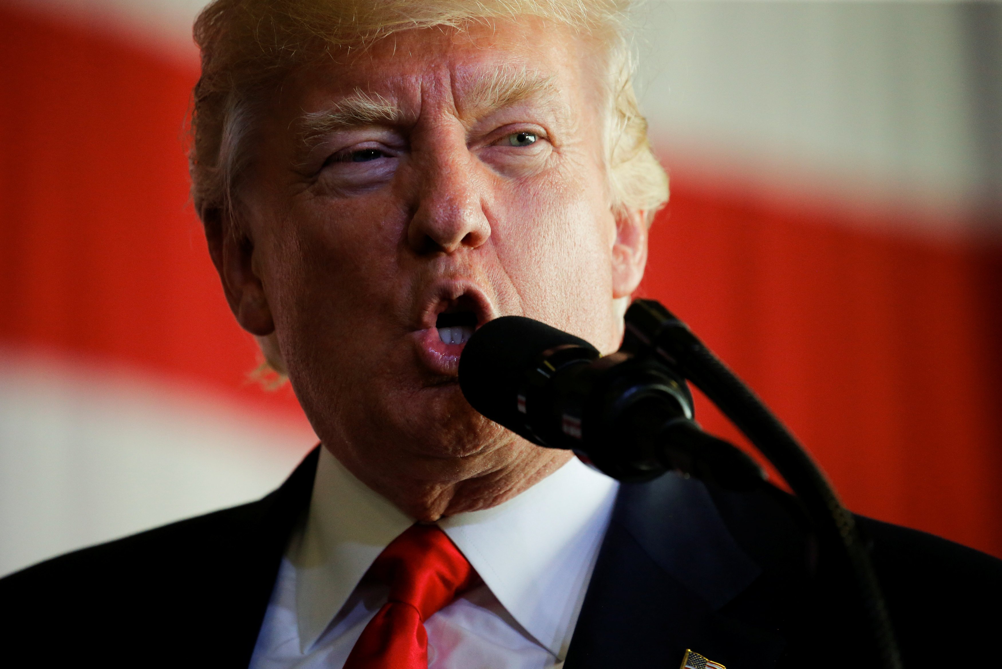 U.S. President Trump delivers remarks to U.S. troops at the Naval Air Station Sigonella before returning to Washington D.C. at Sigonella Air Force Base in Sigonella