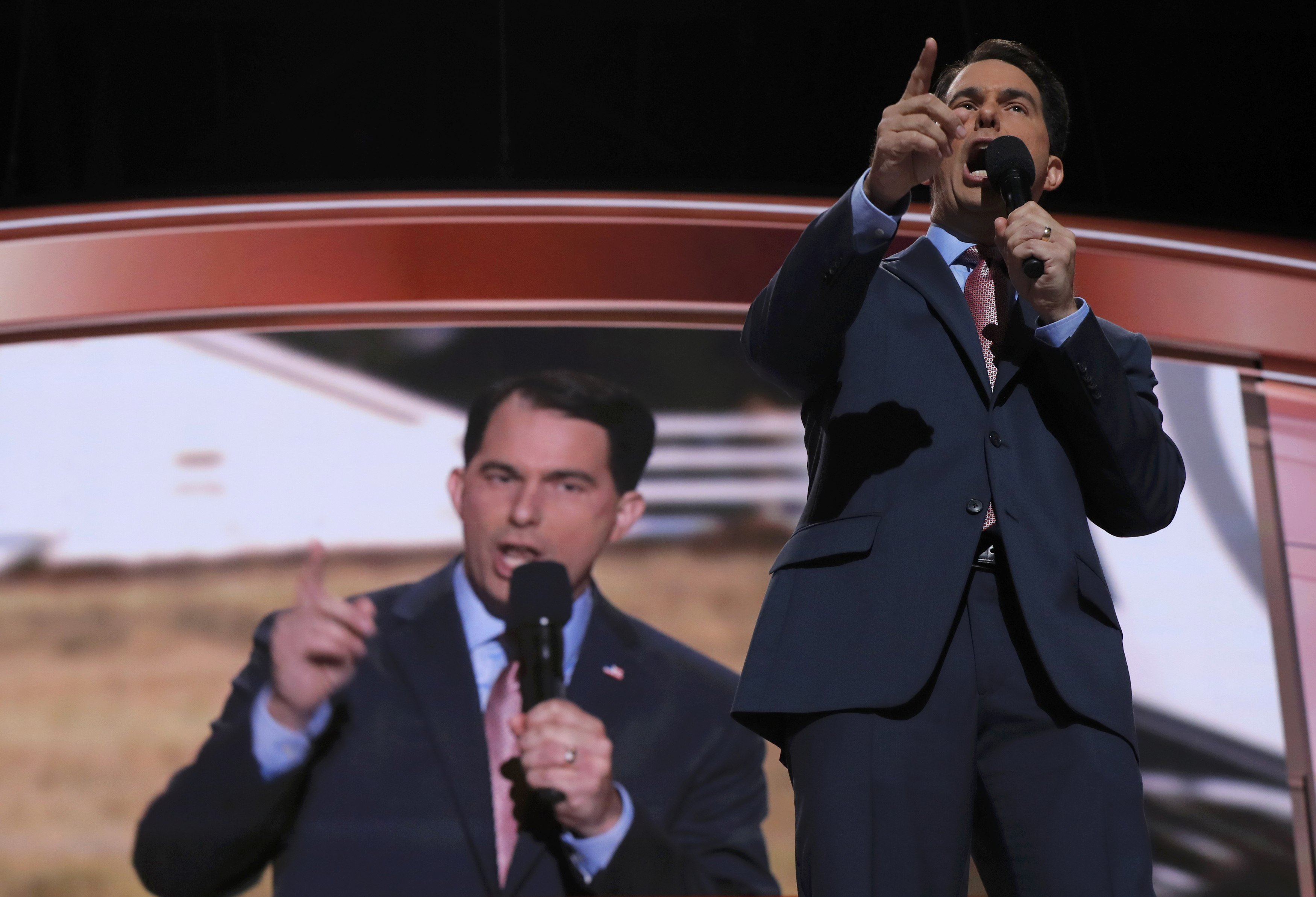 Former Republican presidential candidate and Wisconsin Gov. Scott Walker speaks during the third night of the Republican National Convention in Cleveland, on July 20, 2016.