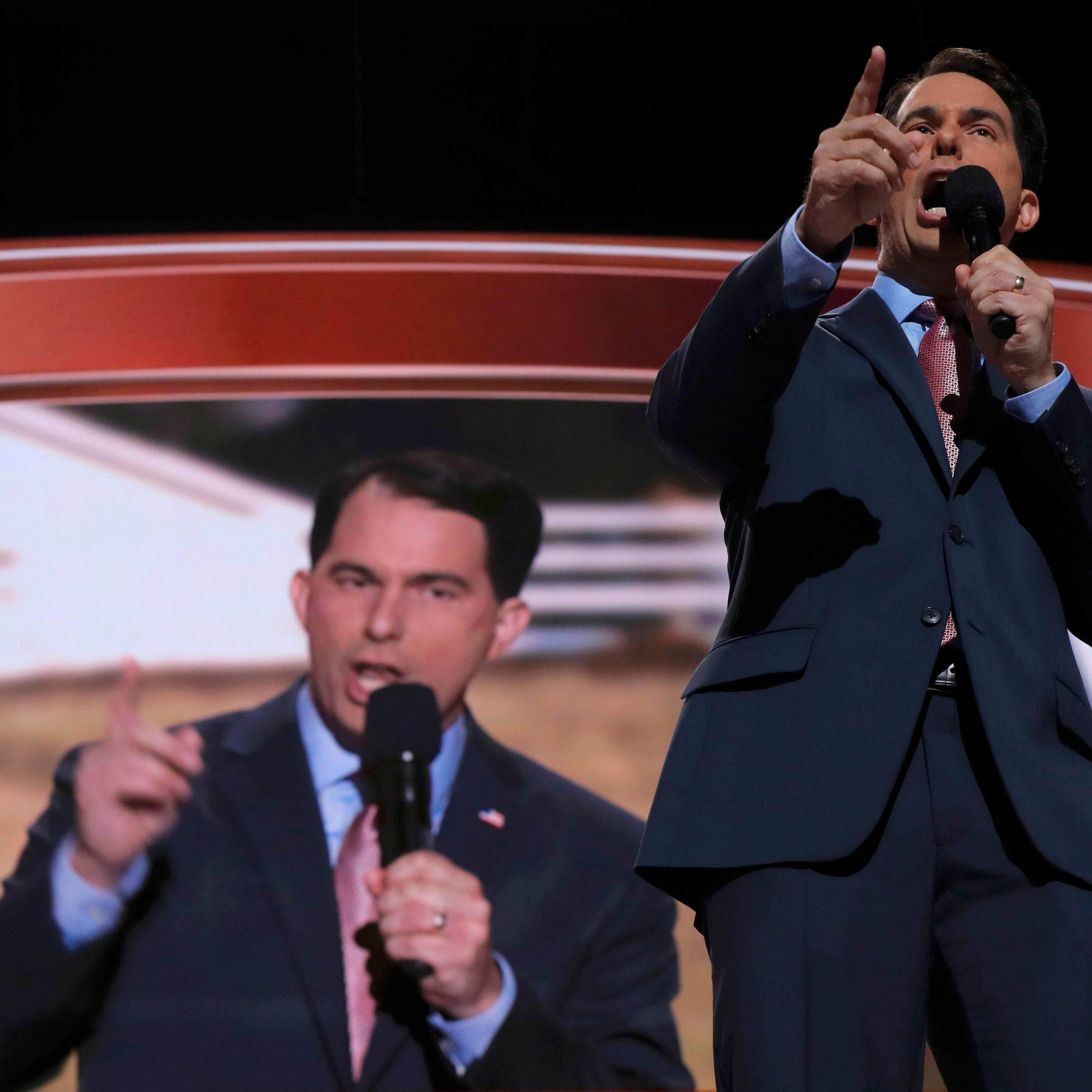 Former Republican presidential candidate and Wisconsin Gov. Scott Walker speaks during the third night of the Republican National Convention in Cleveland, on July 20, 2016.