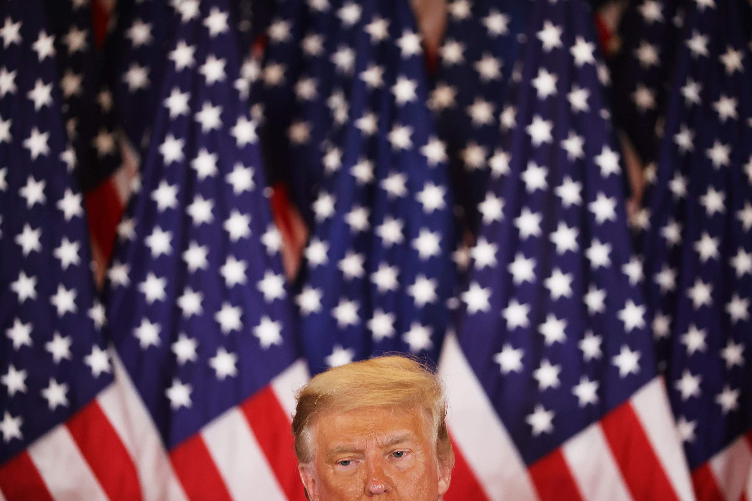 President Donald Trump speaks on election night in the East Room of the White House in the early morning hours of Nov. 4, 2020 in Washington.