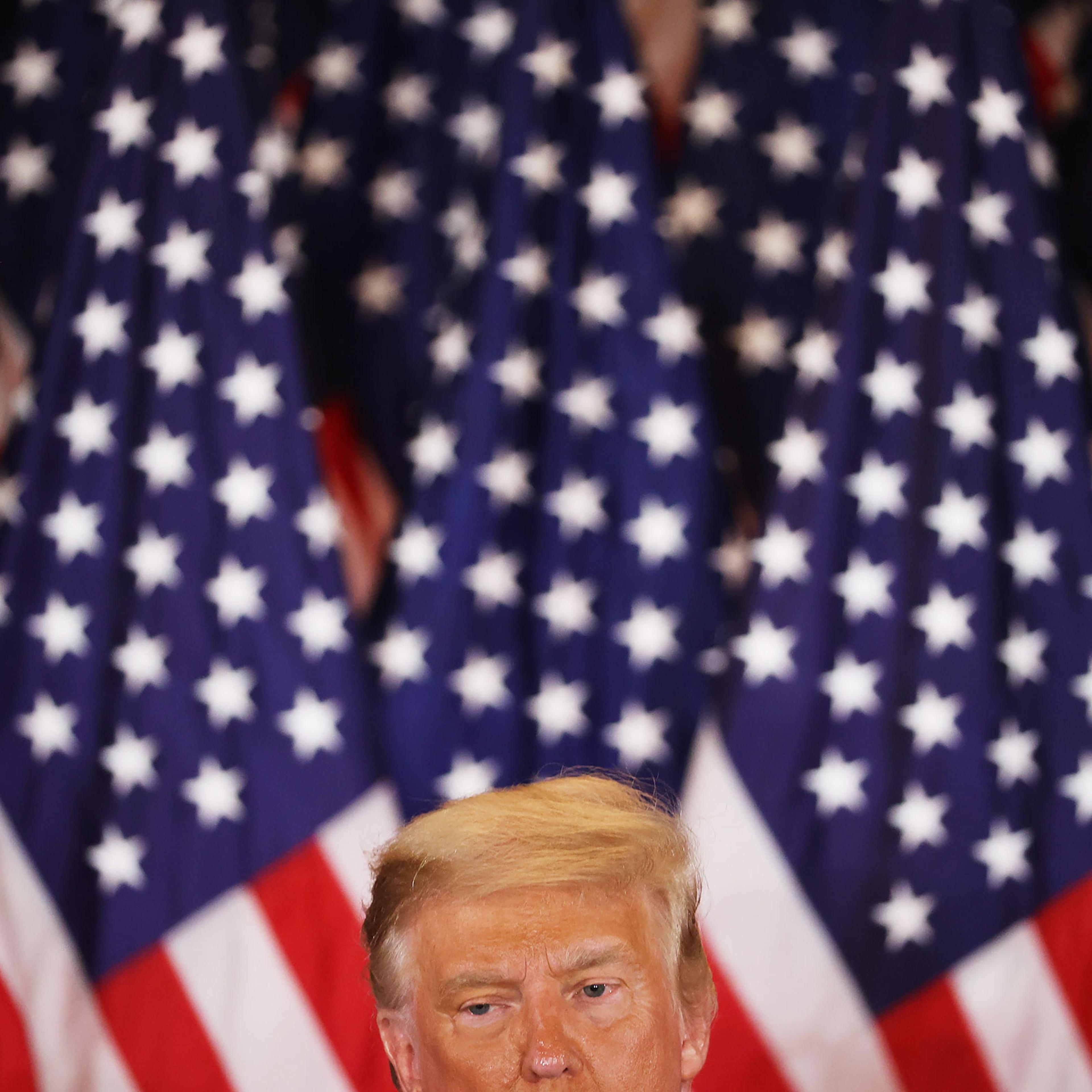 President Donald Trump speaks on election night in the East Room of the White House in the early morning hours of Nov. 4, 2020 in Washington.