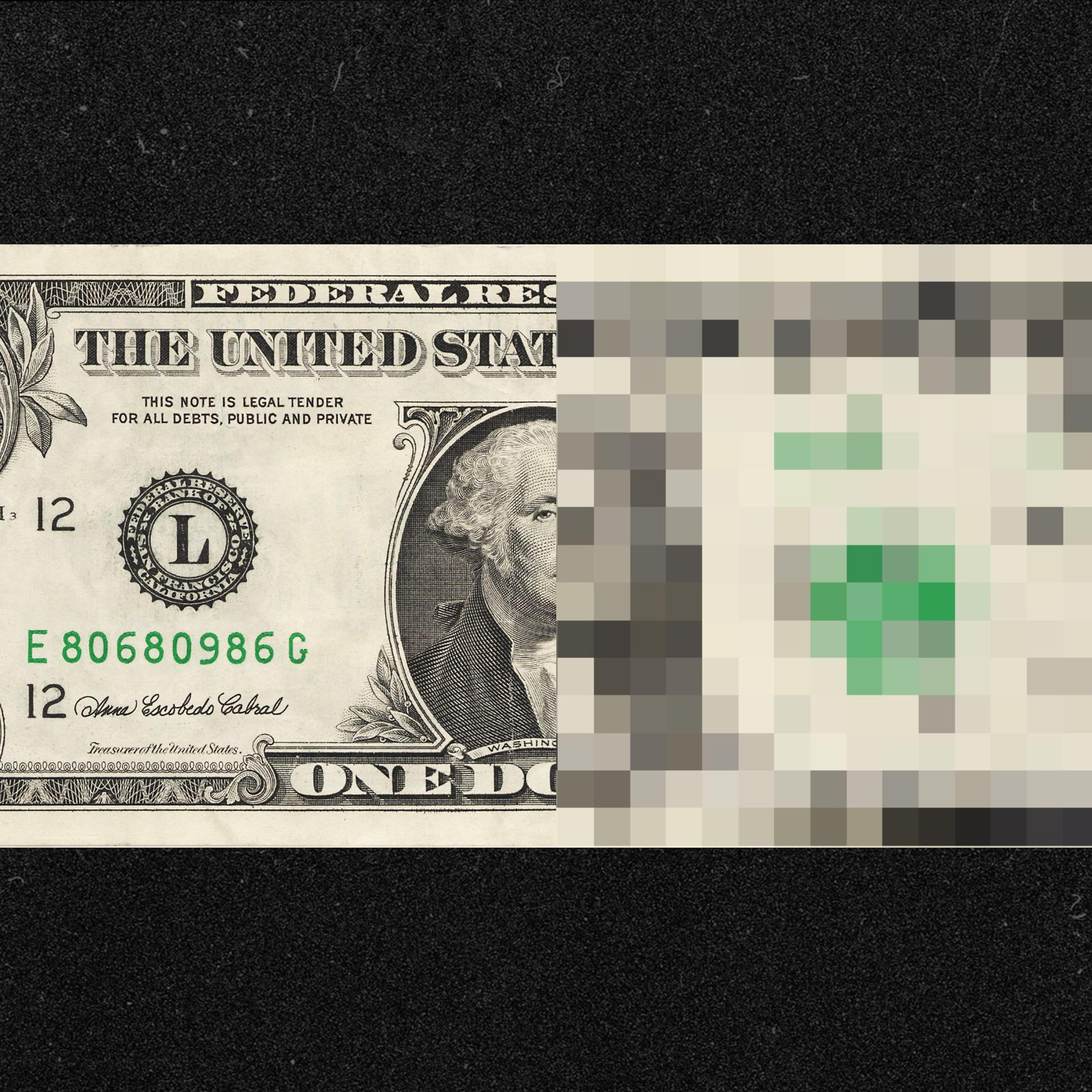 A dollar bill becoming pixelated
