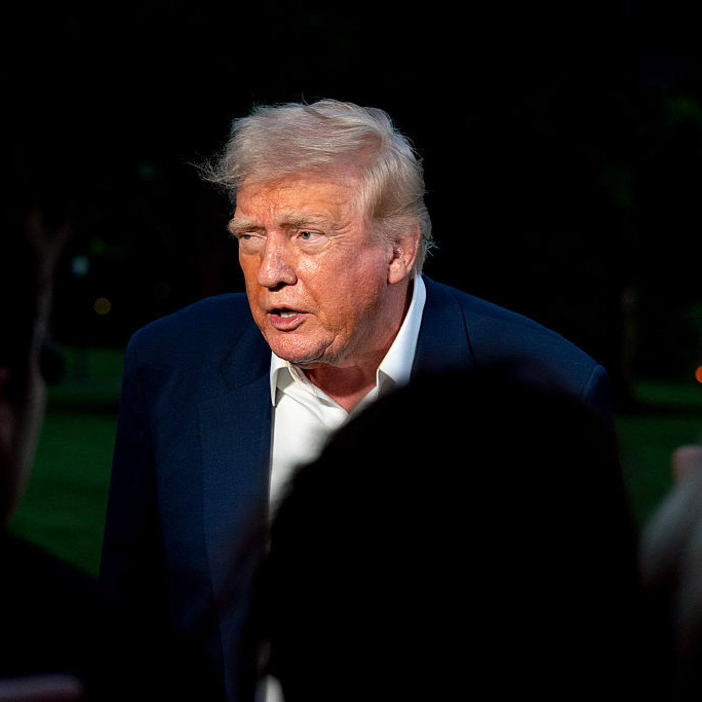 U.S. President Donald Trump speaks to members of the media on the South Lawn of the White House after arriving on Marine One in Washington, D.C., U.S., on May 4, 2025.