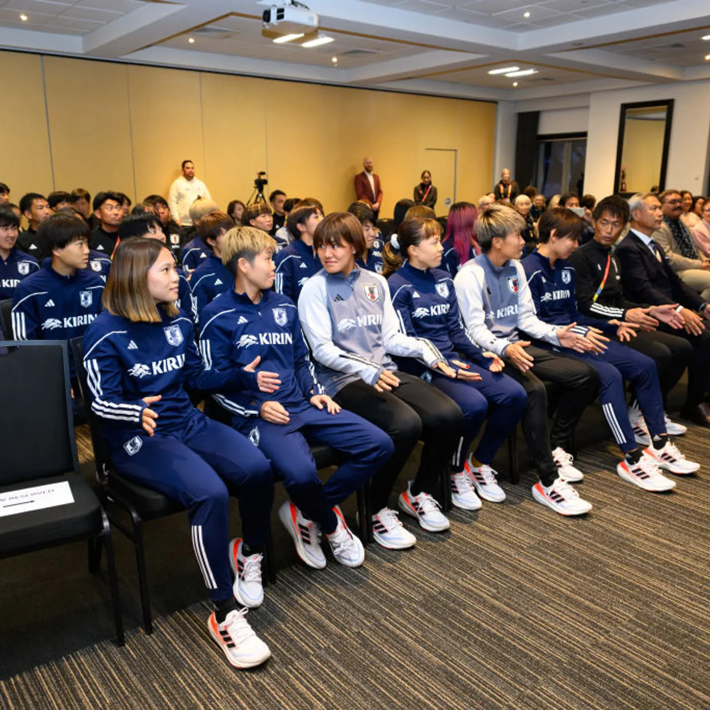 The Japan team attends the welcome ceremony ahead of the FIFA Women's World Cup Australia and New Zealand 2023, held at their team hotel on July 16, 2023 in Christchurch, New Zealand.