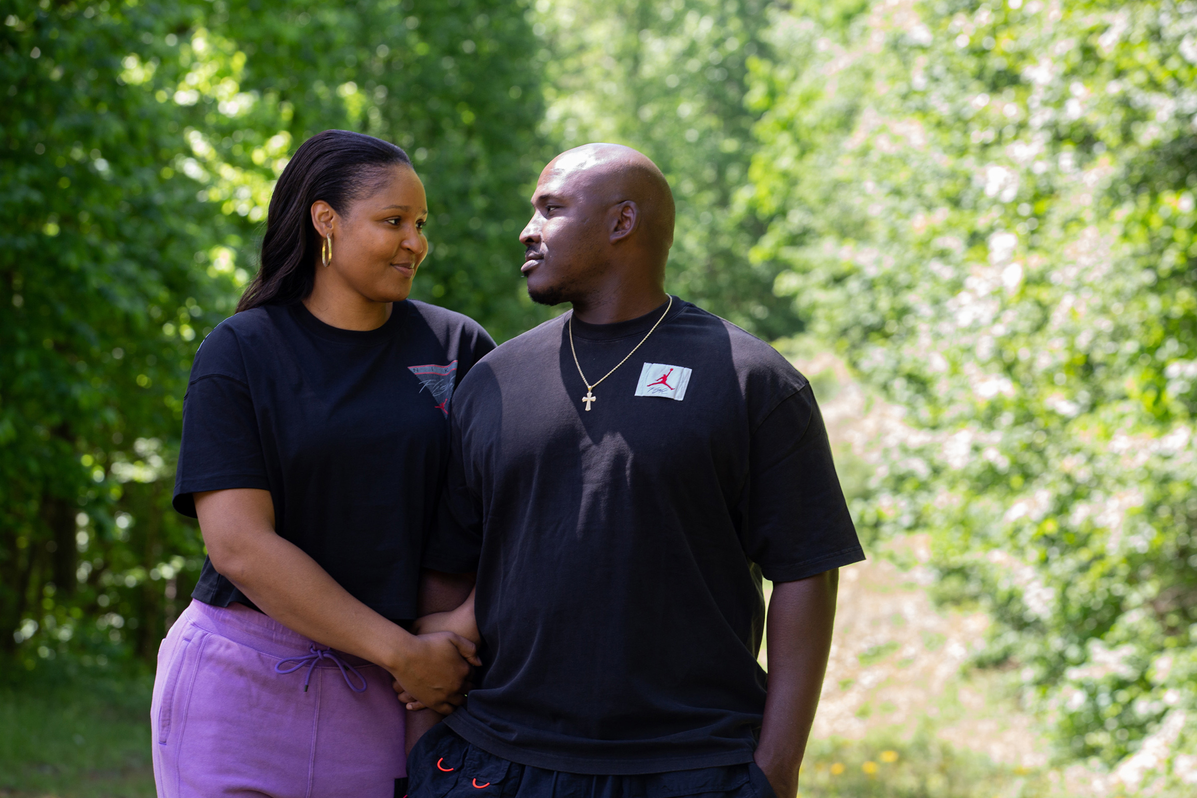 The former WNBA star Maya Moore at home in an Atlanta suburb with her husband, Jonathan Irons on Thursday, May, 6, 2021. 