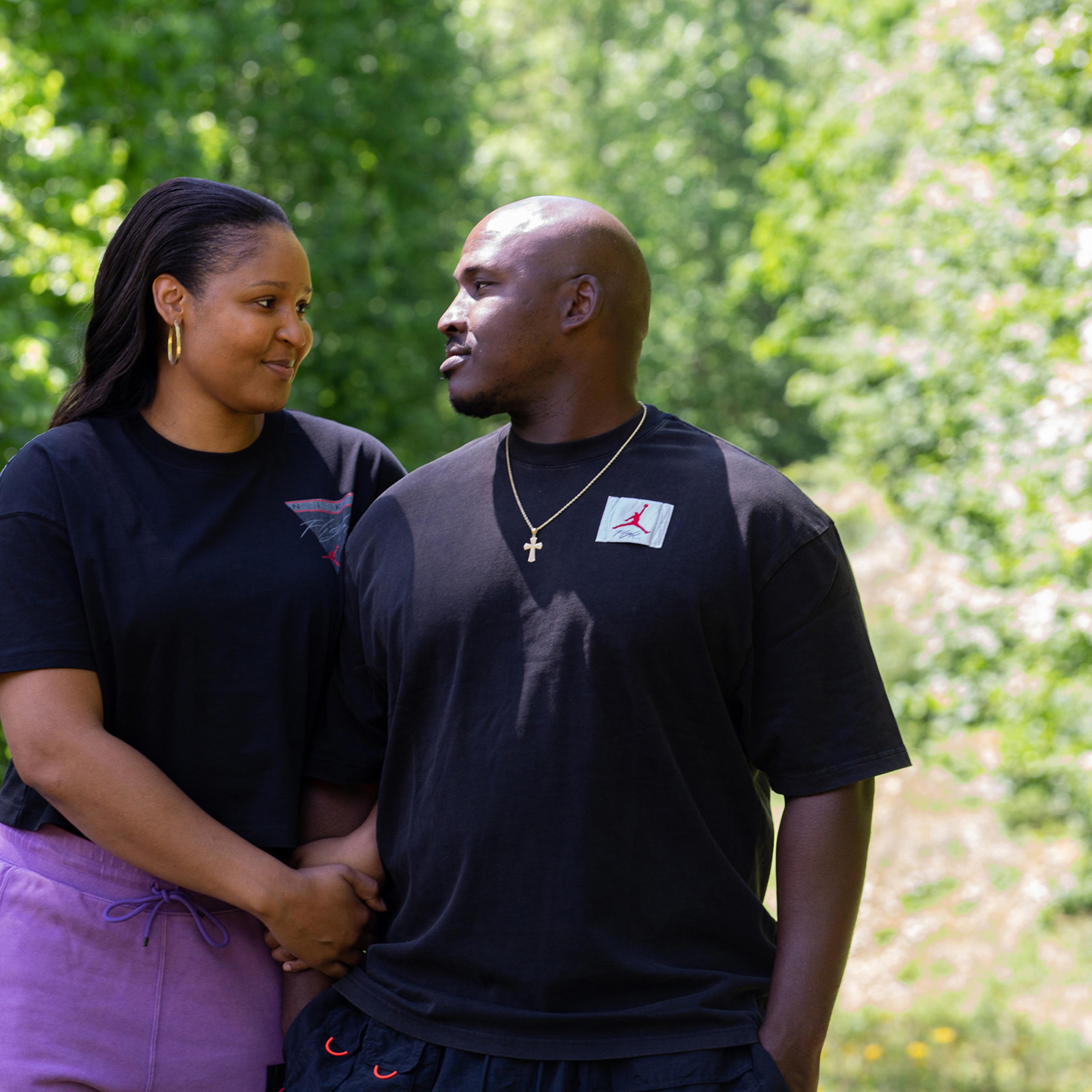 The former WNBA star Maya Moore at home in an Atlanta suburb with her husband, Jonathan Irons on Thursday, May, 6, 2021.