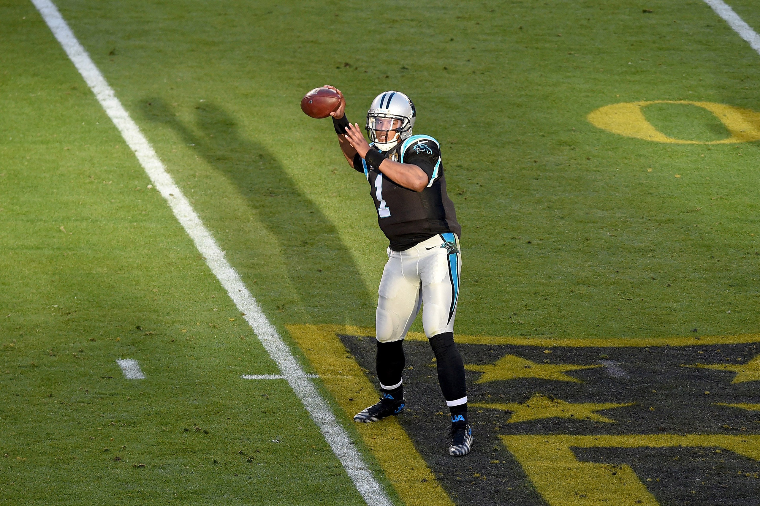SANTA CLARA, CA - FEBRUARY 07: Cam Newton #1 of the Carolina Panthers throws a pass during the second quarter of Super Bowl 50 against the Denver Broncos at Levi's Stadium on February 7, 2016 in Santa Clara, California. (Photo by Thearon W. Henderson/Get
