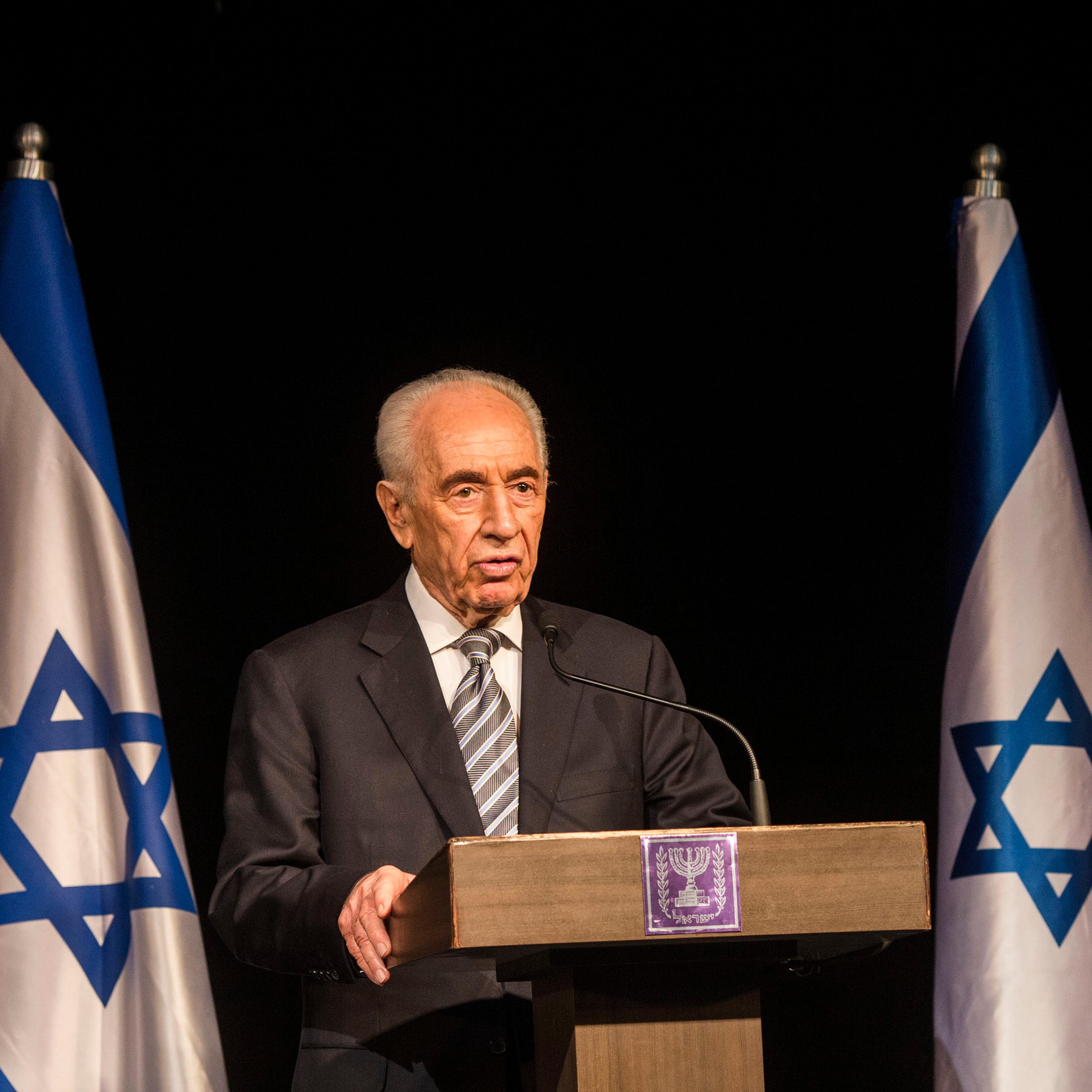 President Shimon Peres speaks during a press conference for foreign media in Sderot, Israel, on July 6, 2014.