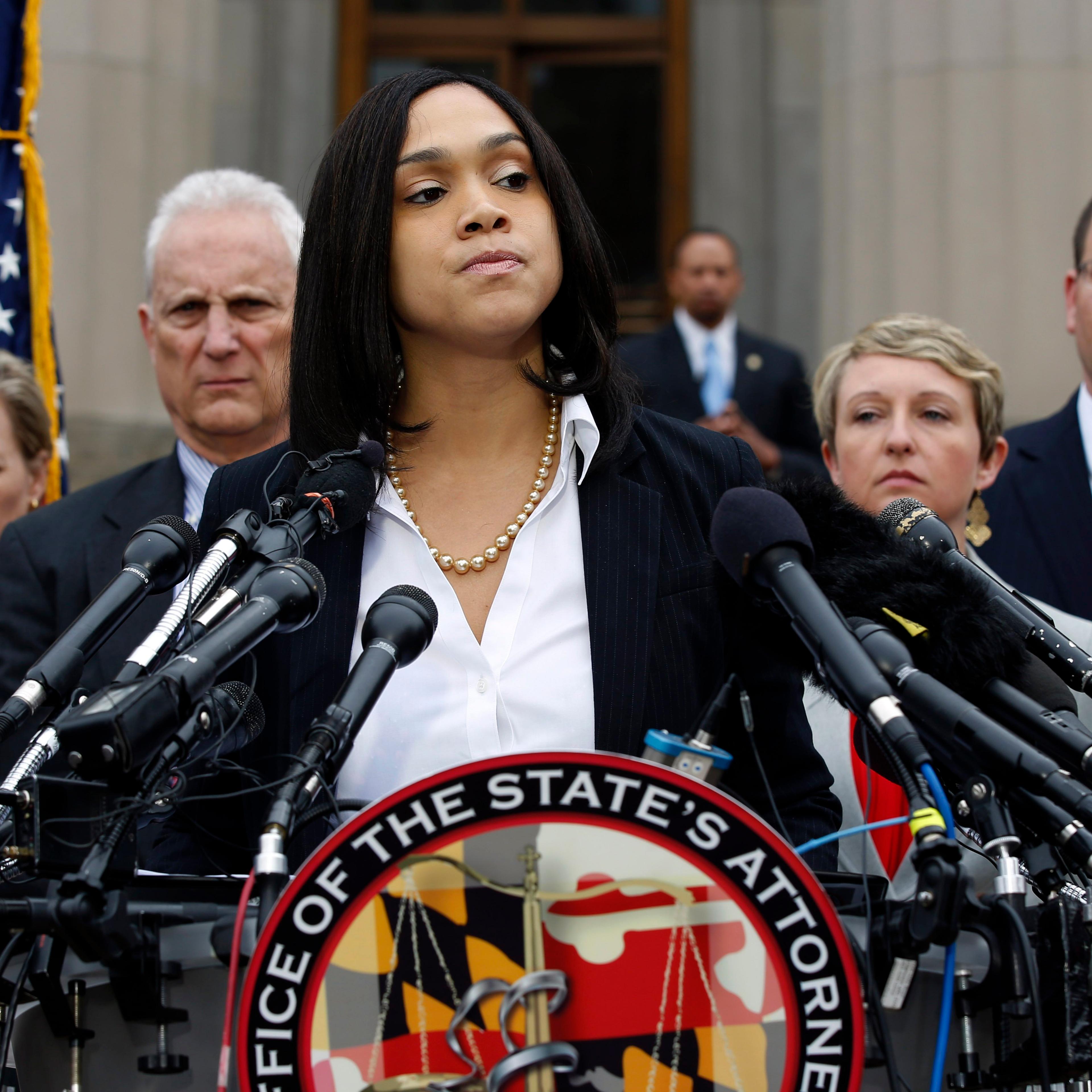 Marilyn Mosby, Baltimore state's attorney, pauses while speaking during a media availability on May 1, 2015 in Baltimore.